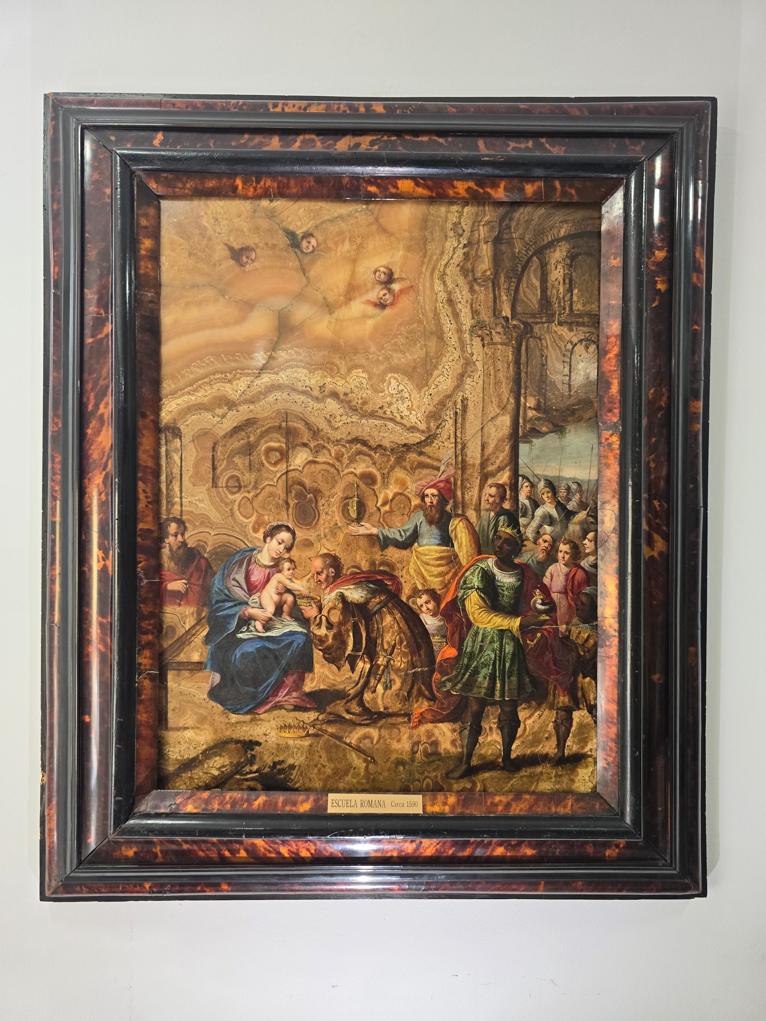 Superbe chef-d'œuvre : « Adoration des mages » - une pierre rare sur l'albâtre de Cotognino en vente 9