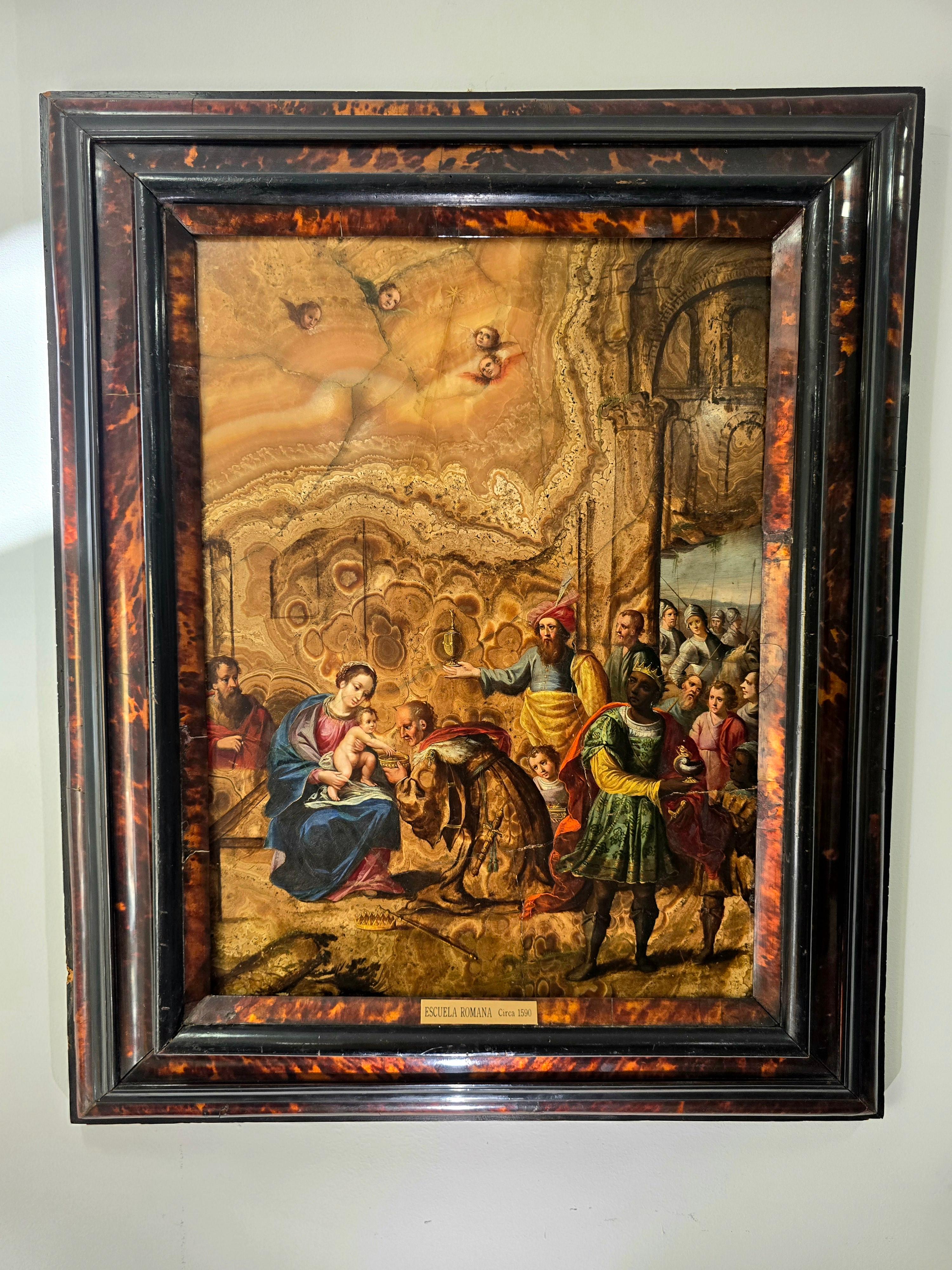 Superbe chef-d'œuvre : « Adoration des mages » - une pierre rare sur l'albâtre de Cotognino en vente 11