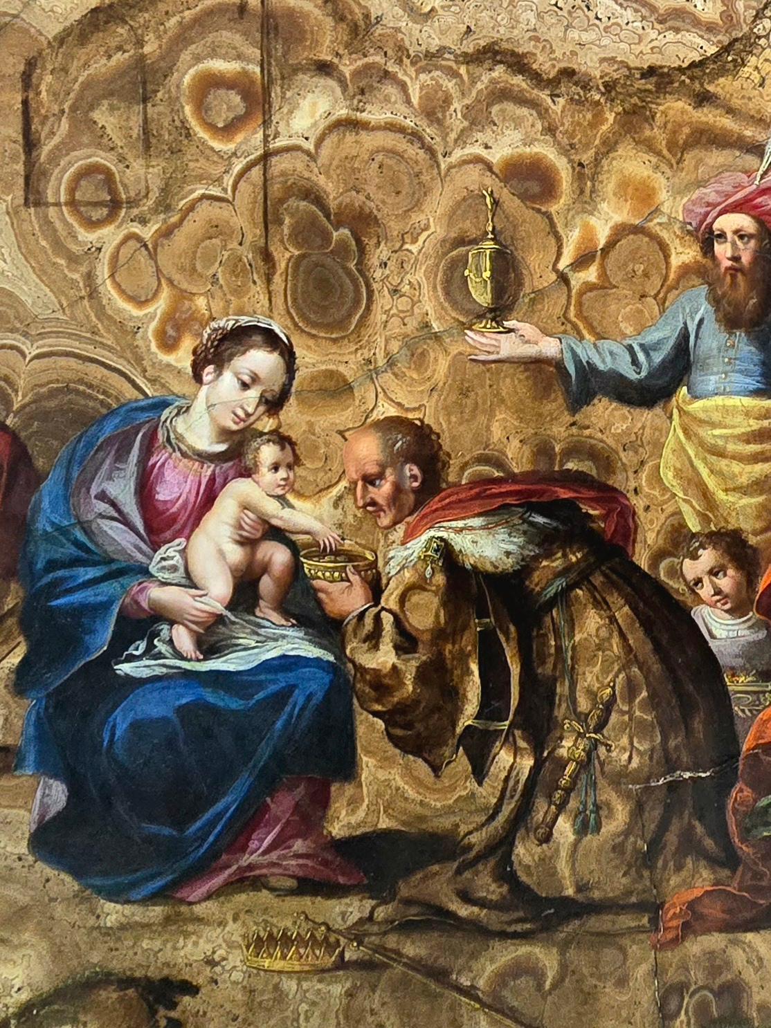 XVIIIe siècle et antérieur Superbe chef-d'œuvre : « Adoration des mages » - une pierre rare sur l'albâtre de Cotognino en vente