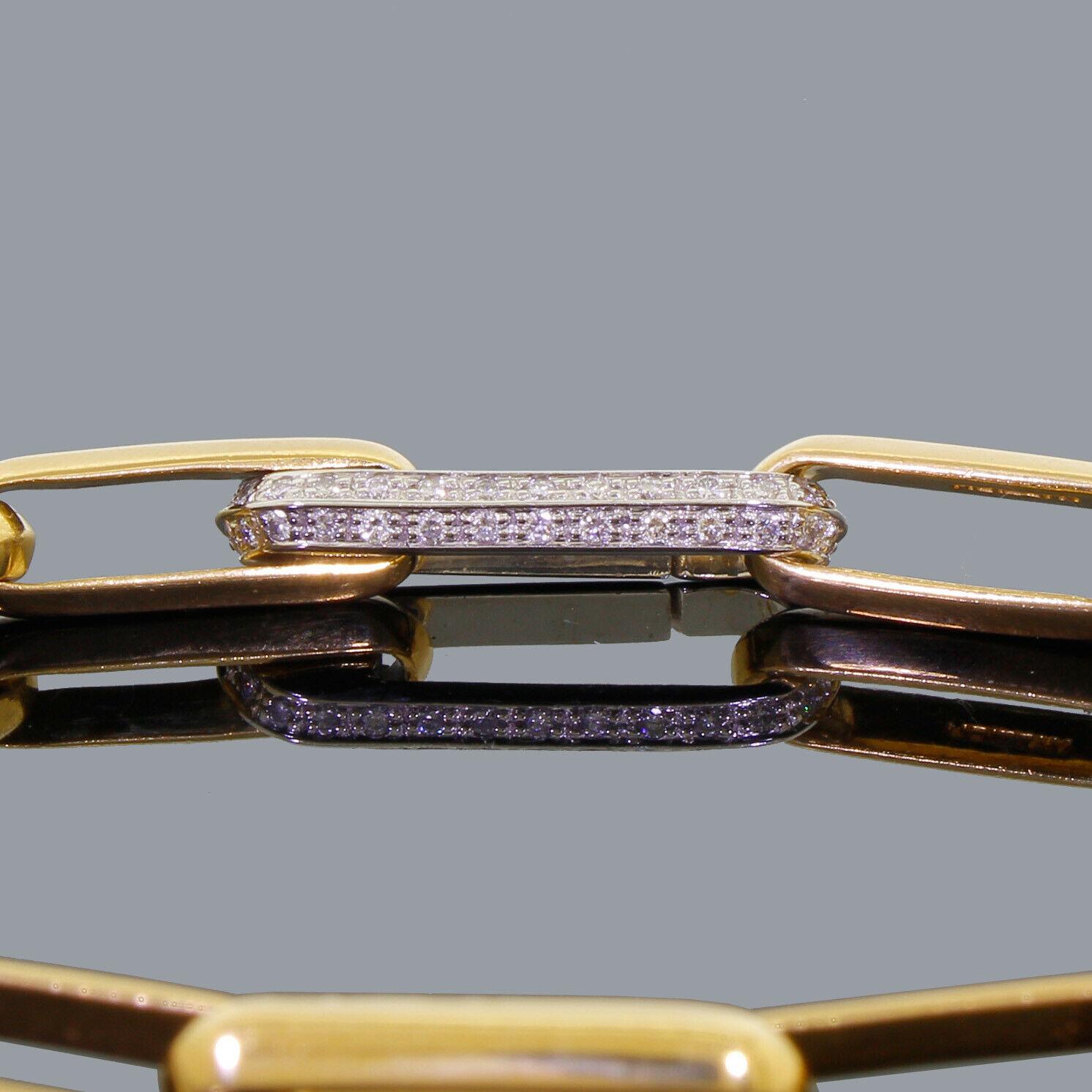 Modern Stunning Mattioli 1TO 18K White and Yellow Gold Diamond Paper Clip Link Bracelet