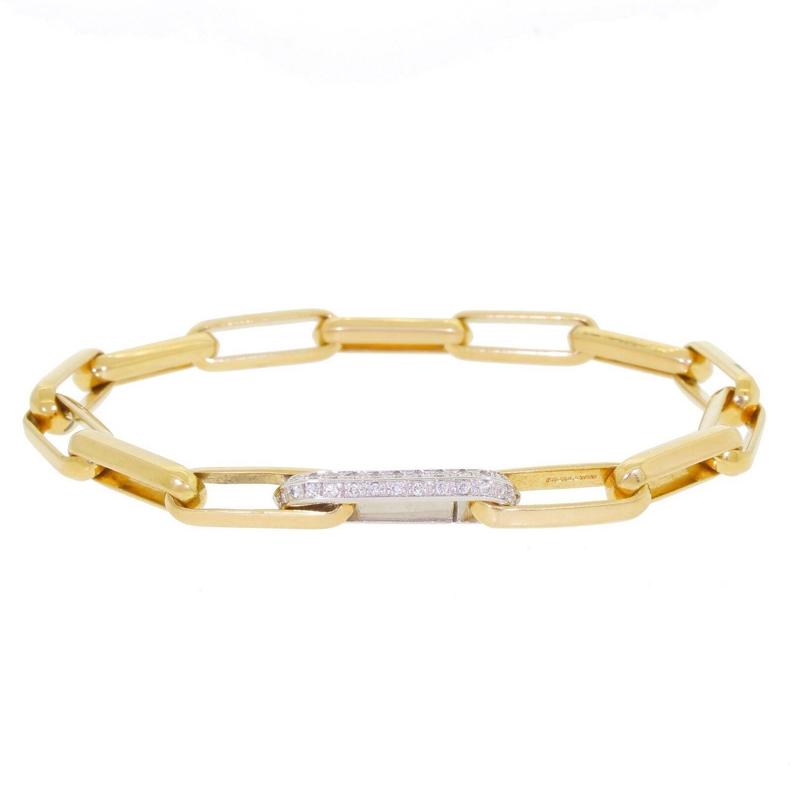Women's or Men's Stunning Mattioli 1TO 18K White and Yellow Gold Diamond Paper Clip Link Bracelet