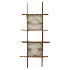 Stunning Mazzega (attr) Italian Teak Wall mount light with Slumped Glass Shades
