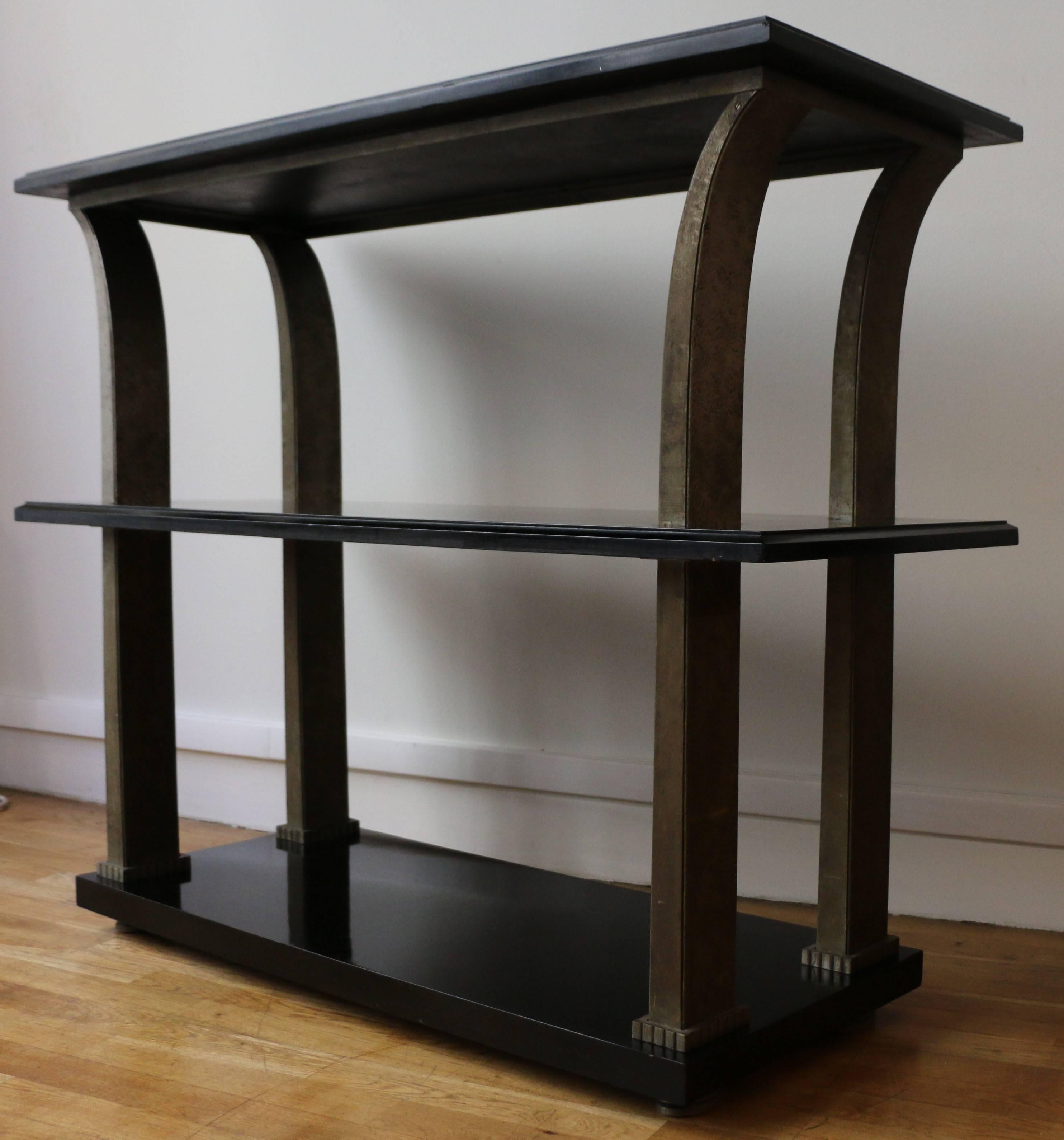 French Stunning Metal and Wood Console by Edgar Brandt, Art Deco, France, 1920s For Sale