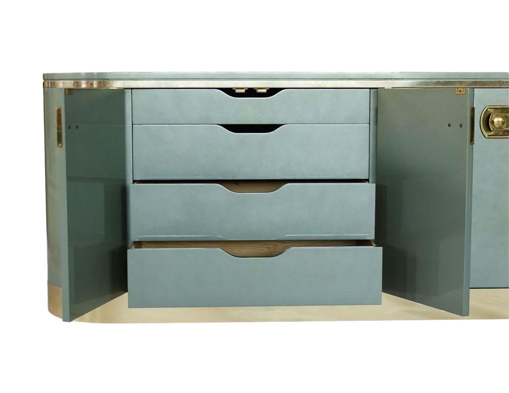 Mid-Century Modern Stunning Metallic Lacquer and Polished Brass Sideboard/Credenza by Mastercraft