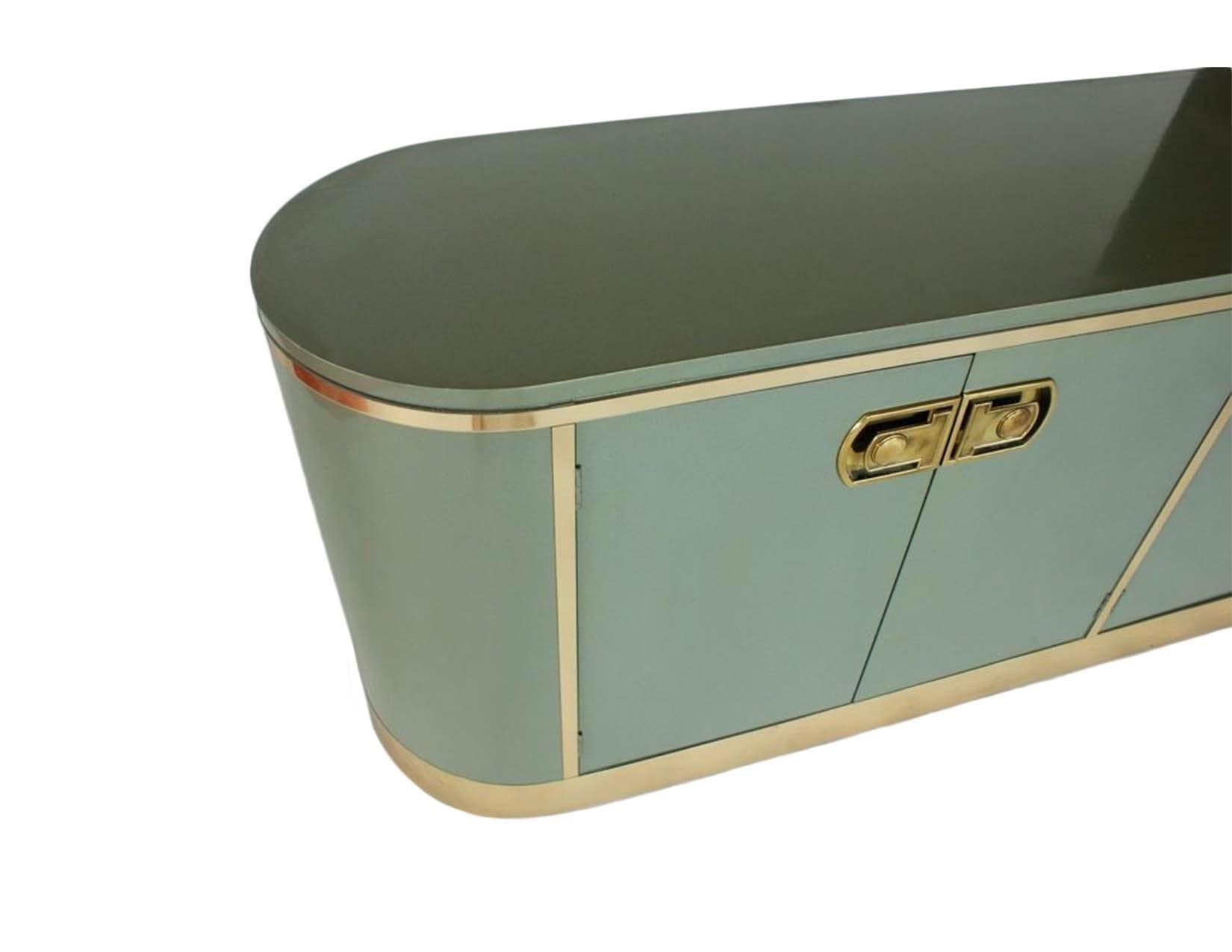 Lacquered Stunning Metallic Lacquer and Polished Brass Sideboard/Credenza by Mastercraft