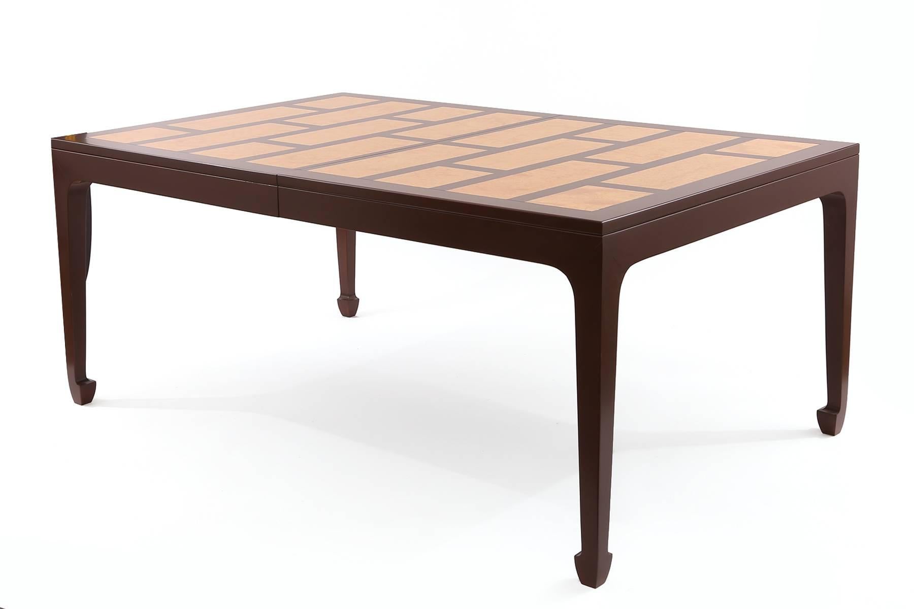 Mid-Century Modern Michael Taylor for Baker Large Dining Table in Maple & Burl
