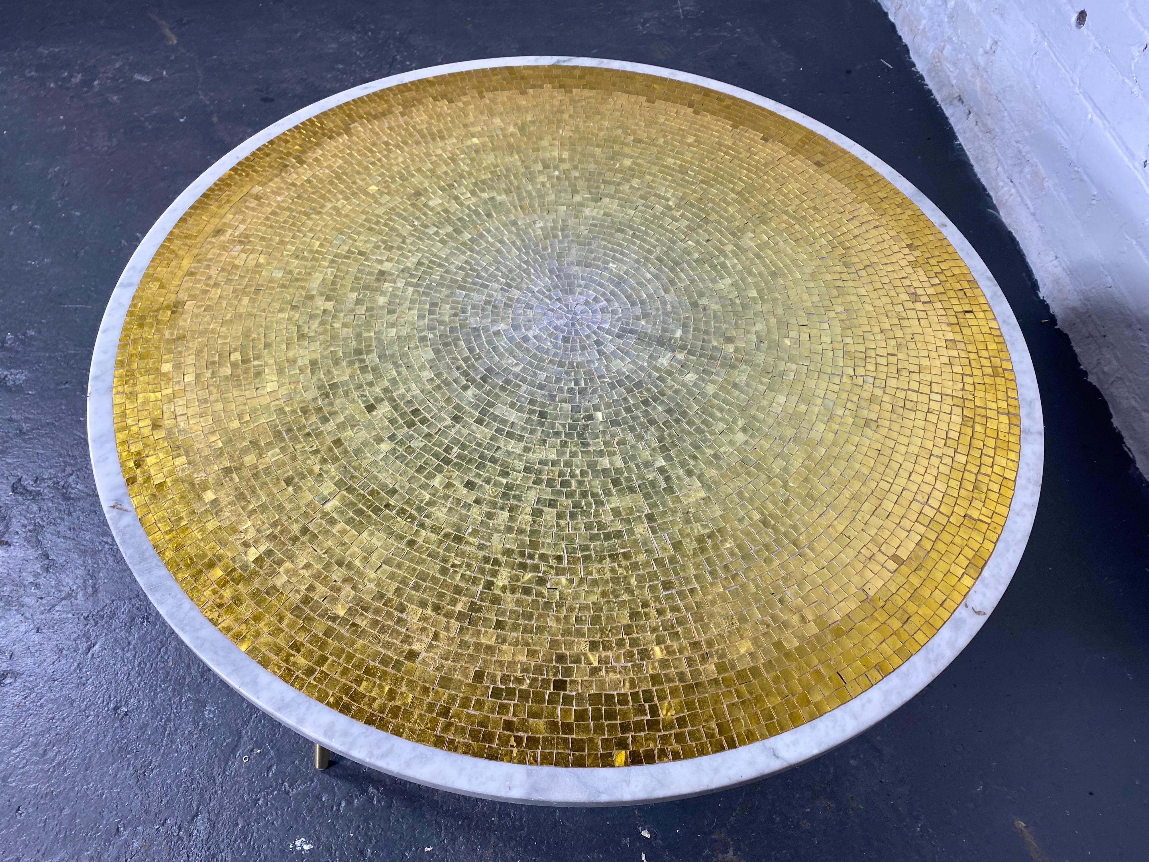 Mid-20th Century Stunning Micro Mosaic Spalti Glass and Marble Gold Guilt Iron Base Table / Italy