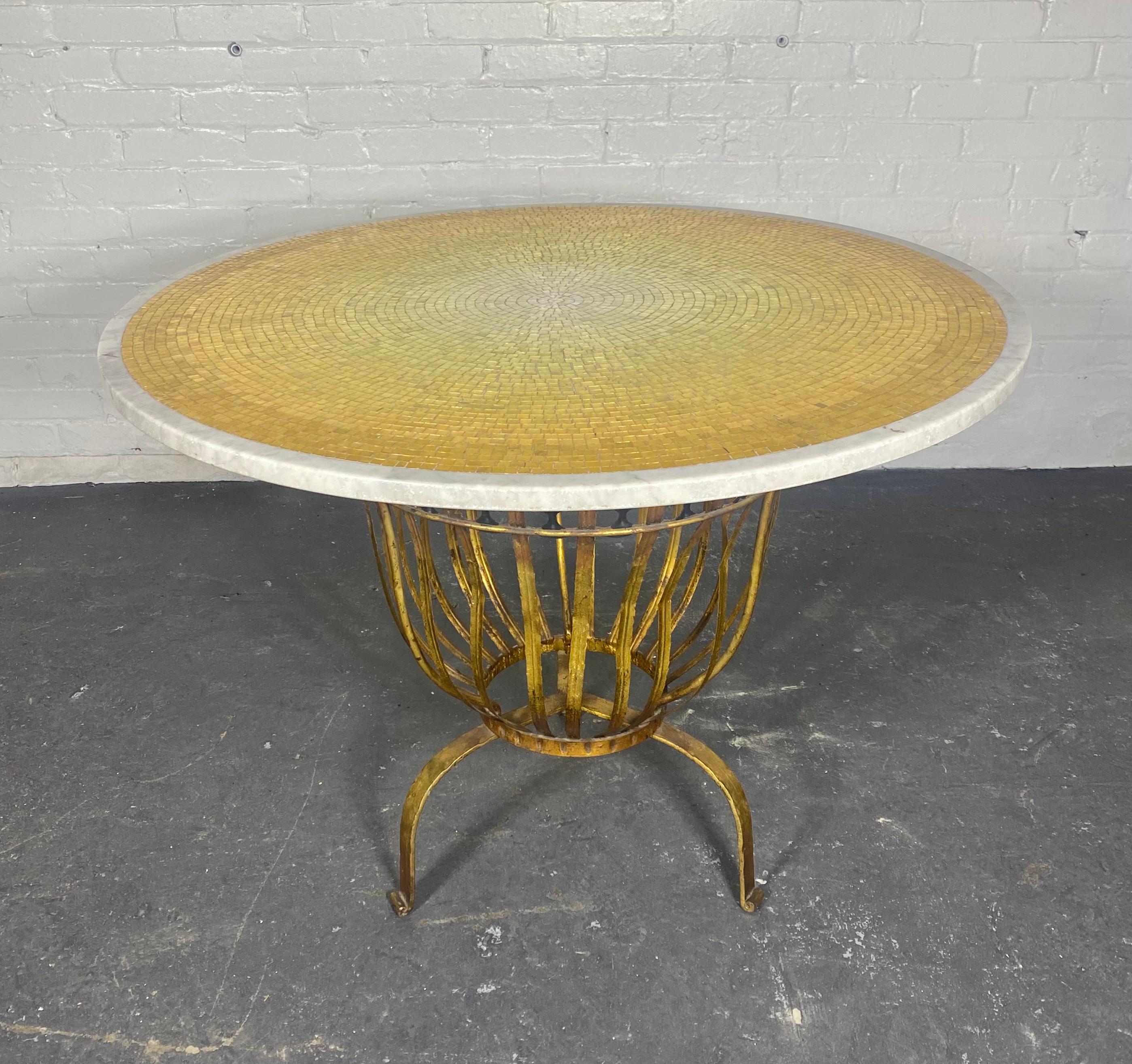 Ceramic Stunning Micro Mosaic Spalti Glass and Marble Gold Guilt Iron Base Table / Italy