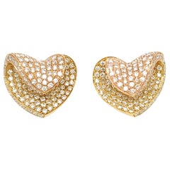 Stunning Microset Two-Tone Diamond Heart Shape Stud Earrings in 18K Y and R Gold