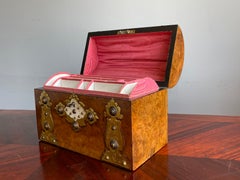 Stunning Mid 1800s Burl Walnut & Brass Desktop / Letters Box Working Lock & Key