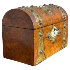 Stunning Mid 1800s Burl Walnut & Brass Desktop / Letters Box Working Lock & Key