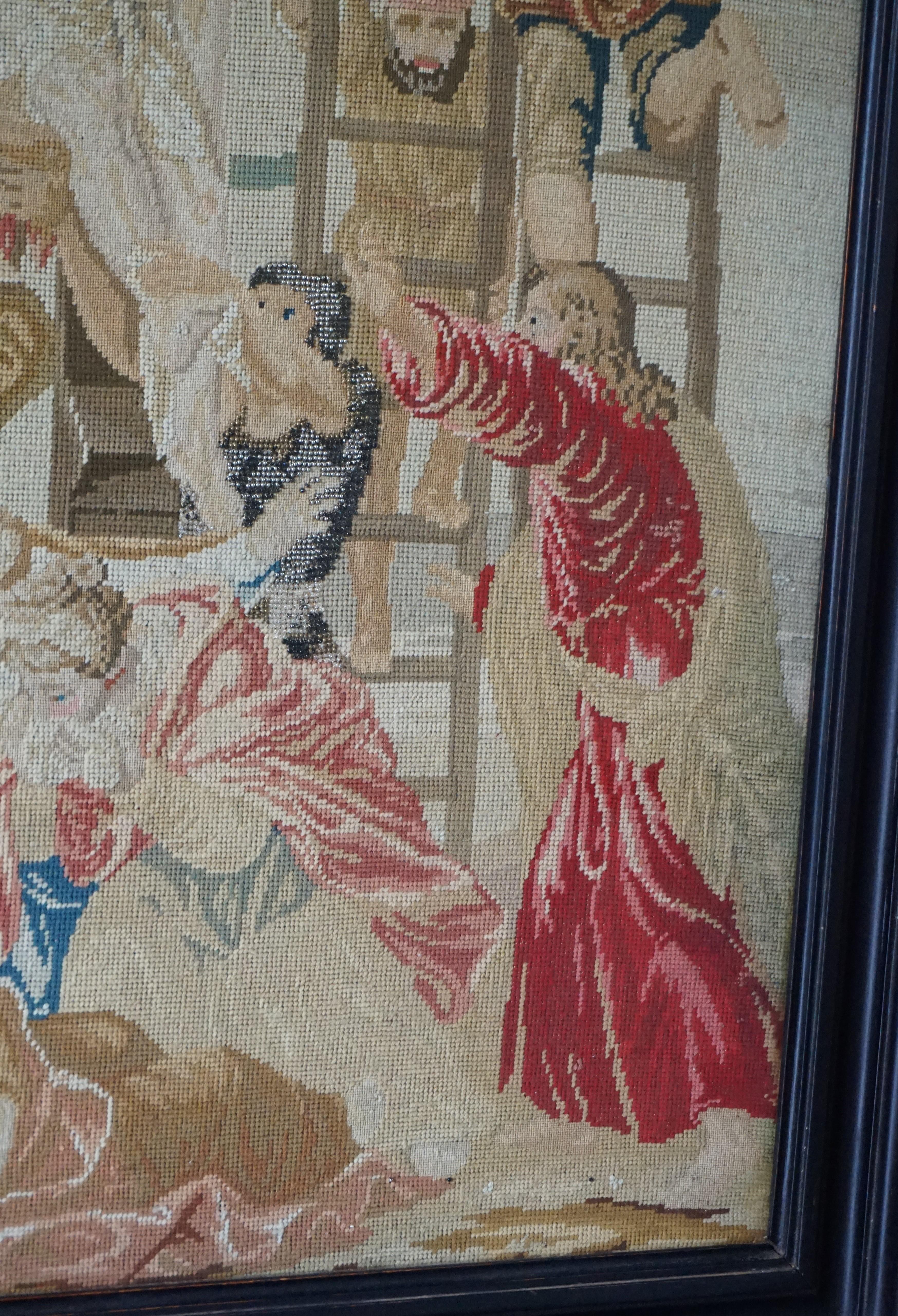 Stunning Mid-1800s Handcrafted Embroidery of Jesus' Descent from the Cross For Sale 8