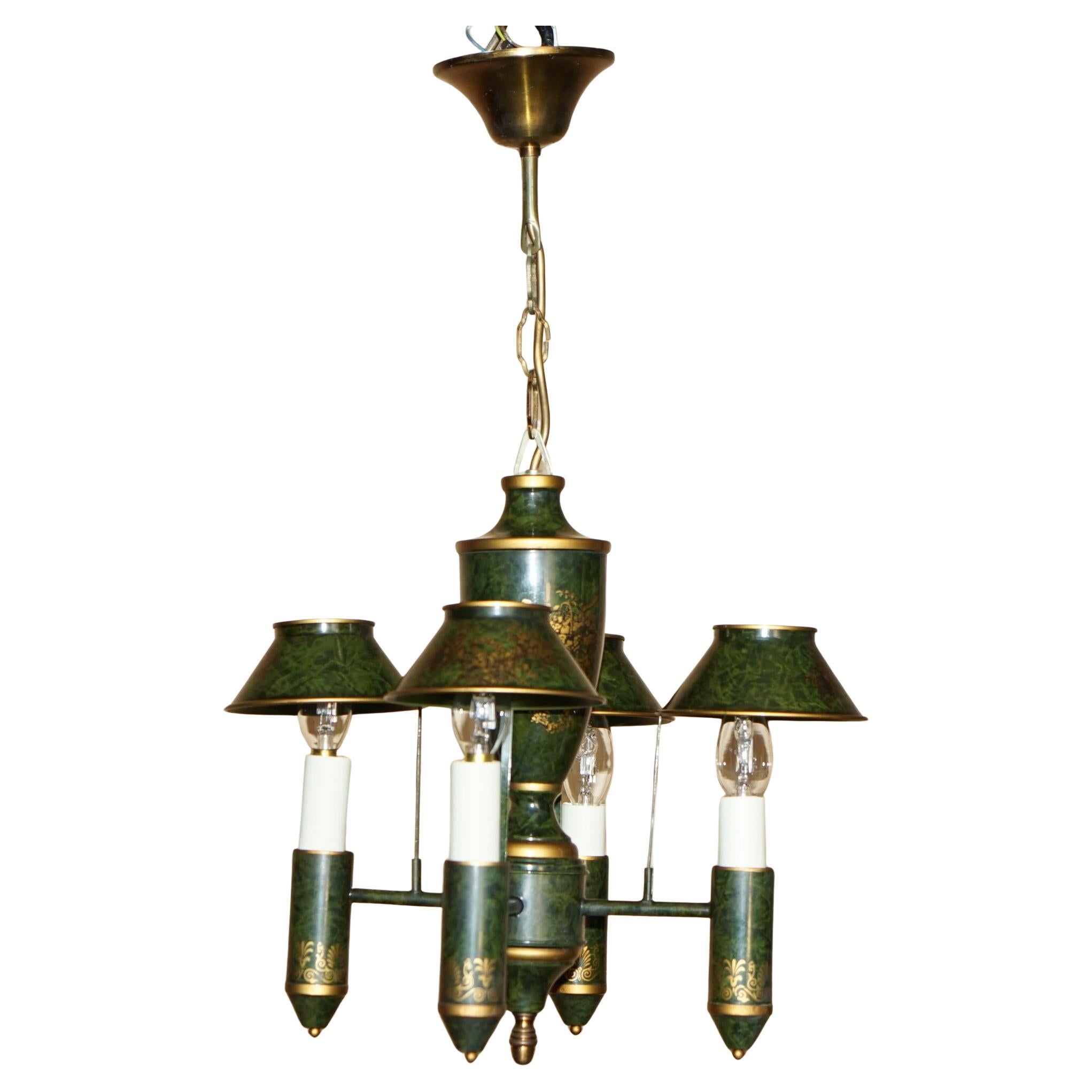 STUNNiNG MID 20TH CENTURY GREEN
GILT TOLE CHANDELIER IN THE EMPIRE TASTE