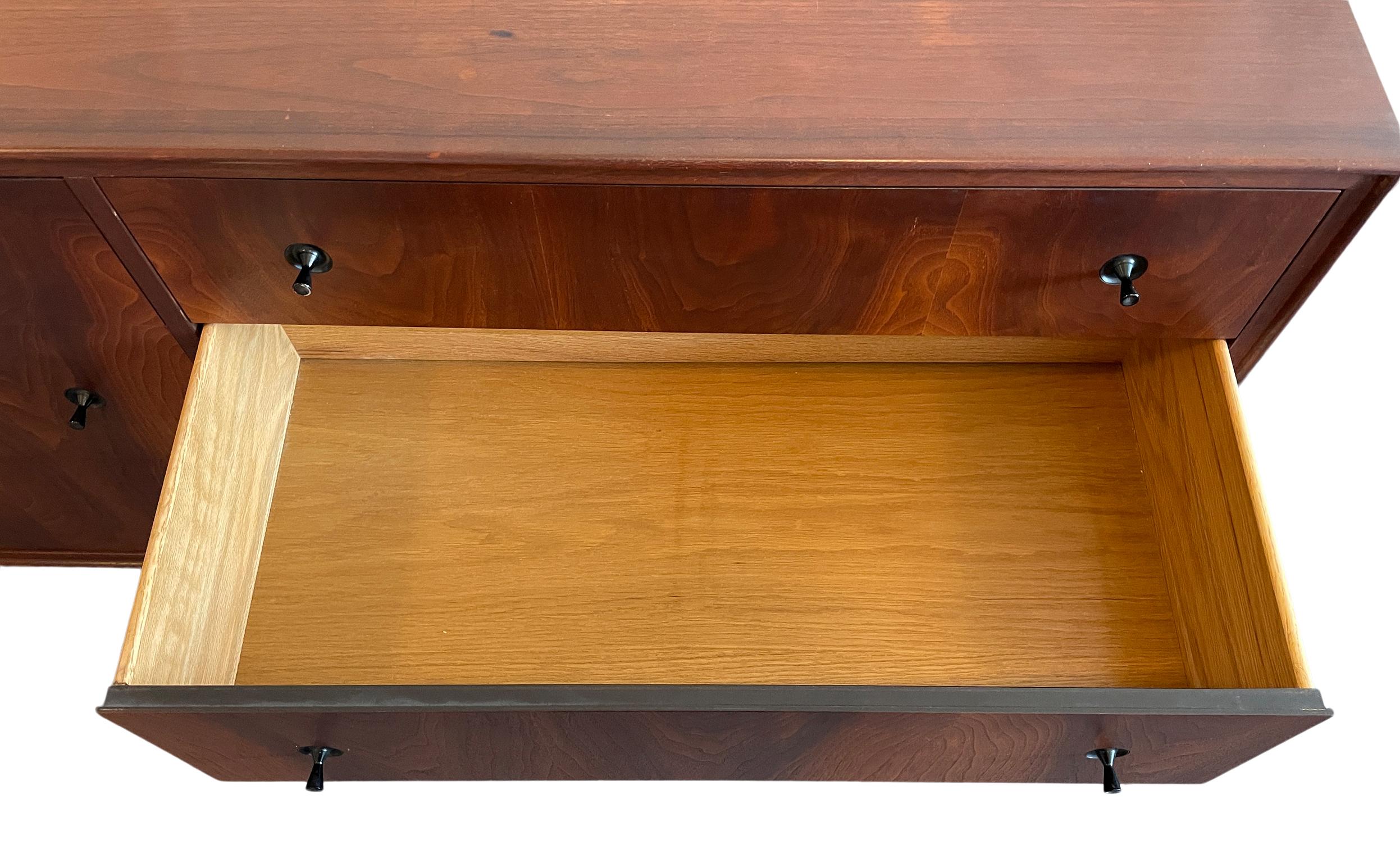 Stunning Mid Century American Modern 6 Drawer Walnut Dresser Veneer Front 1