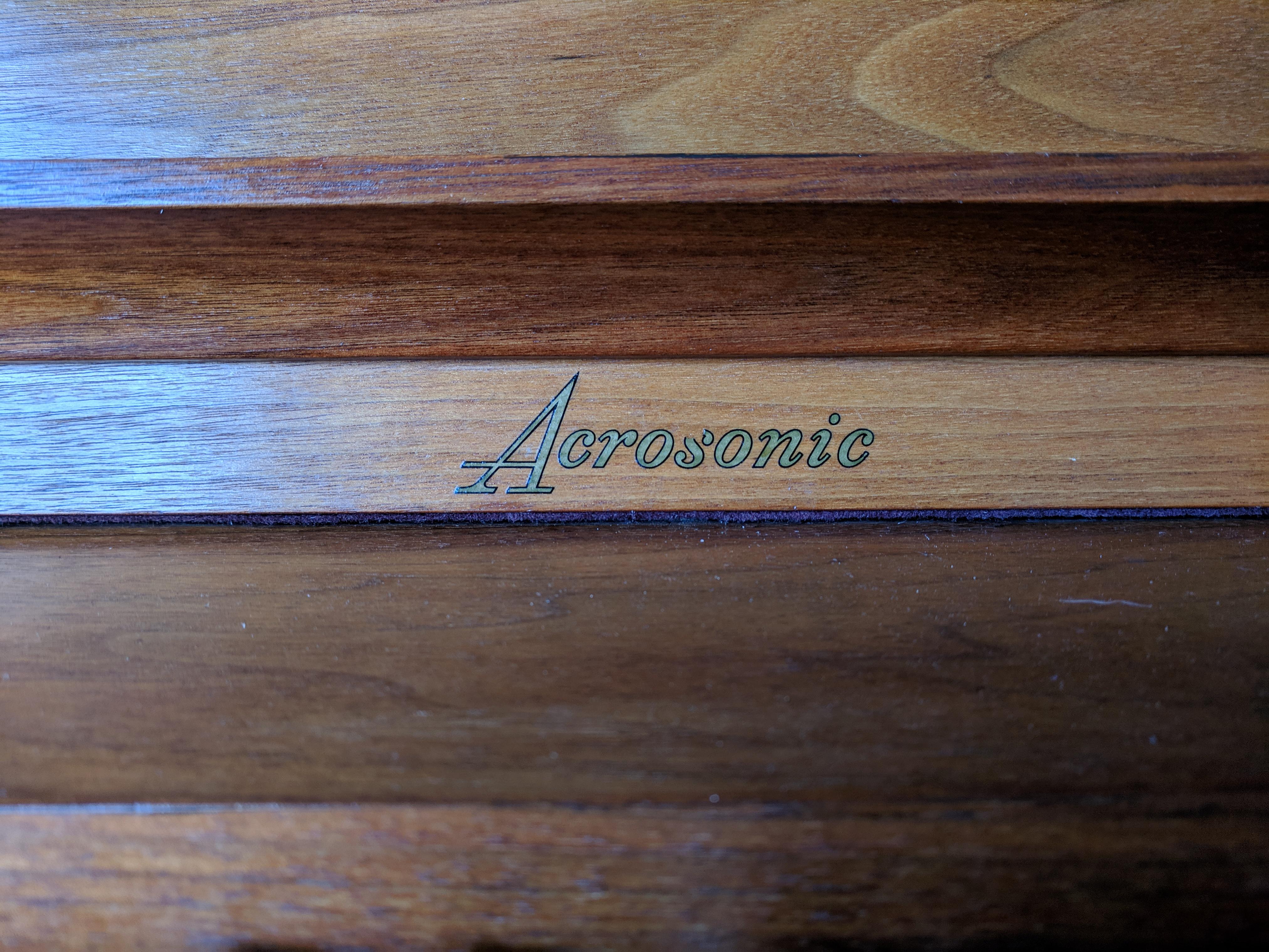 Stunning Midcentury Baldwin Acrosonic Spinet Piano with Matching Bench In Excellent Condition In santa monica, CA