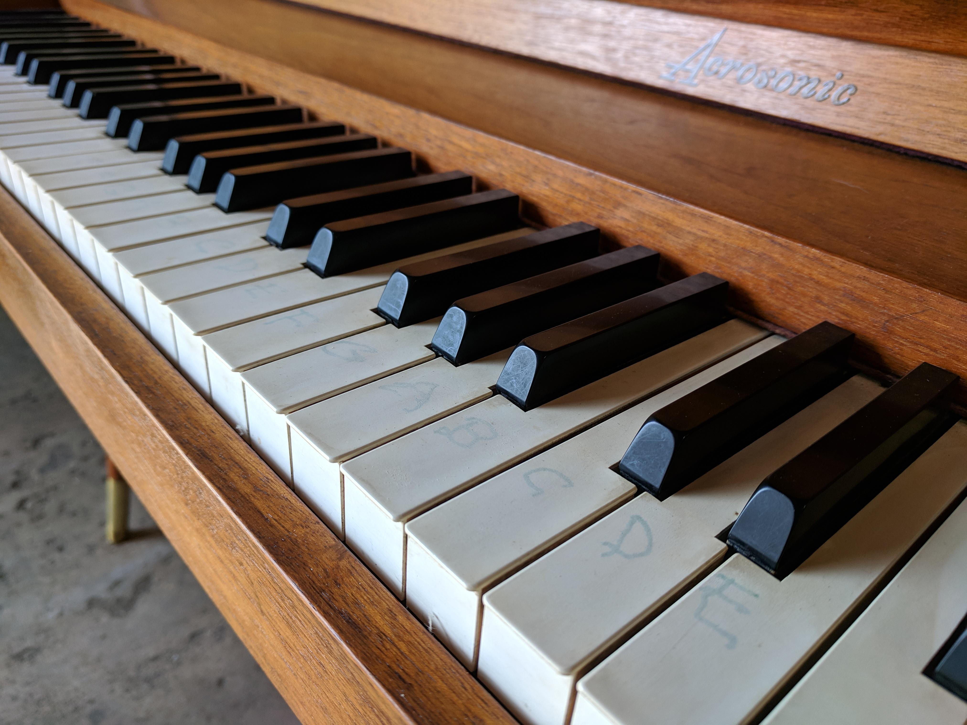 Teak Stunning Midcentury Baldwin Acrosonic Spinet Piano with Matching Bench