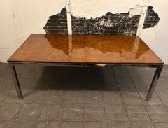 Stunning mid century chrome dining table with burl top 2 leaves