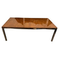 Stunning mid century chrome dining table with burl top 2 leaves 