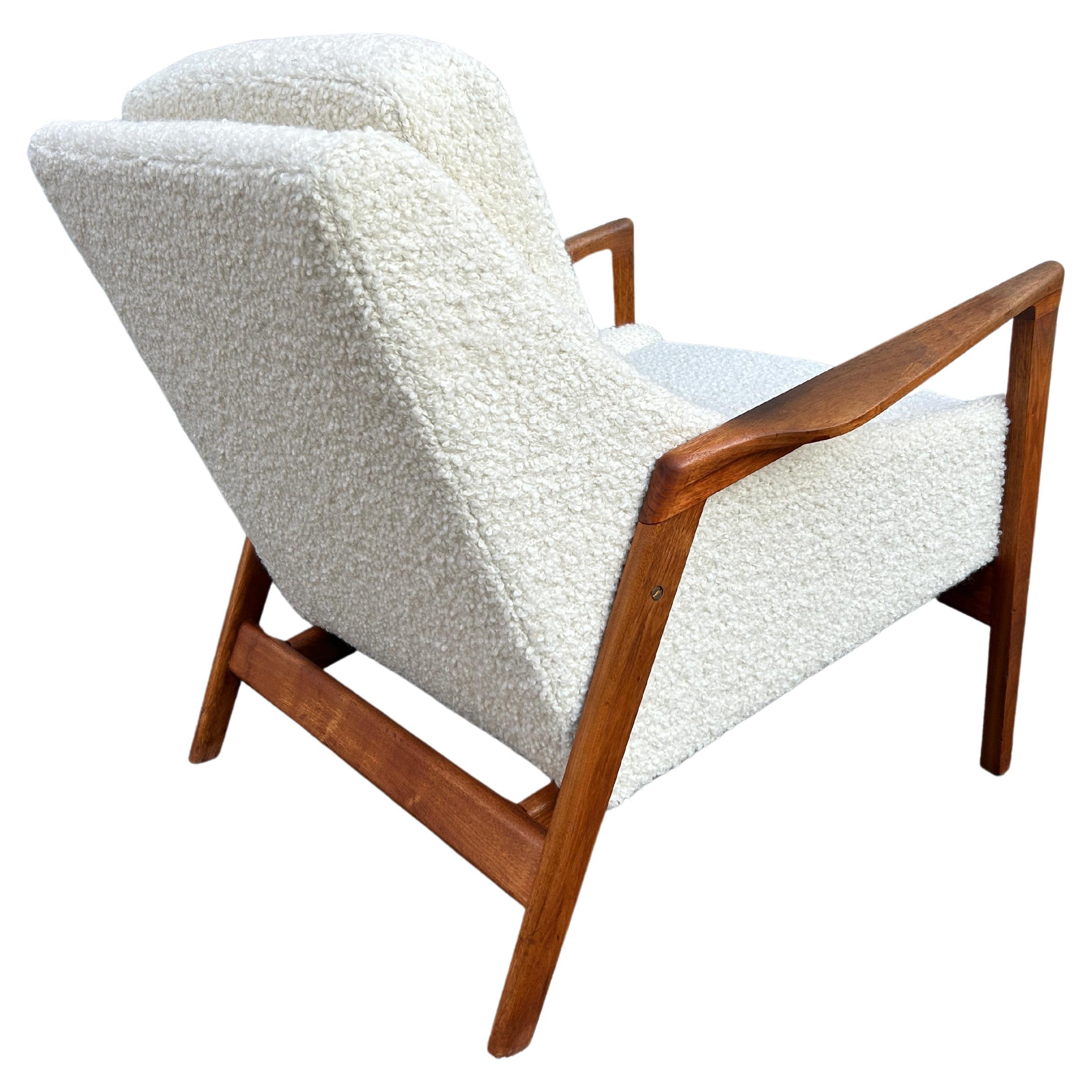 Scandinavian Modern Stunning Mid Century Danish modern lounge chair in Boucle with wood frame For Sale