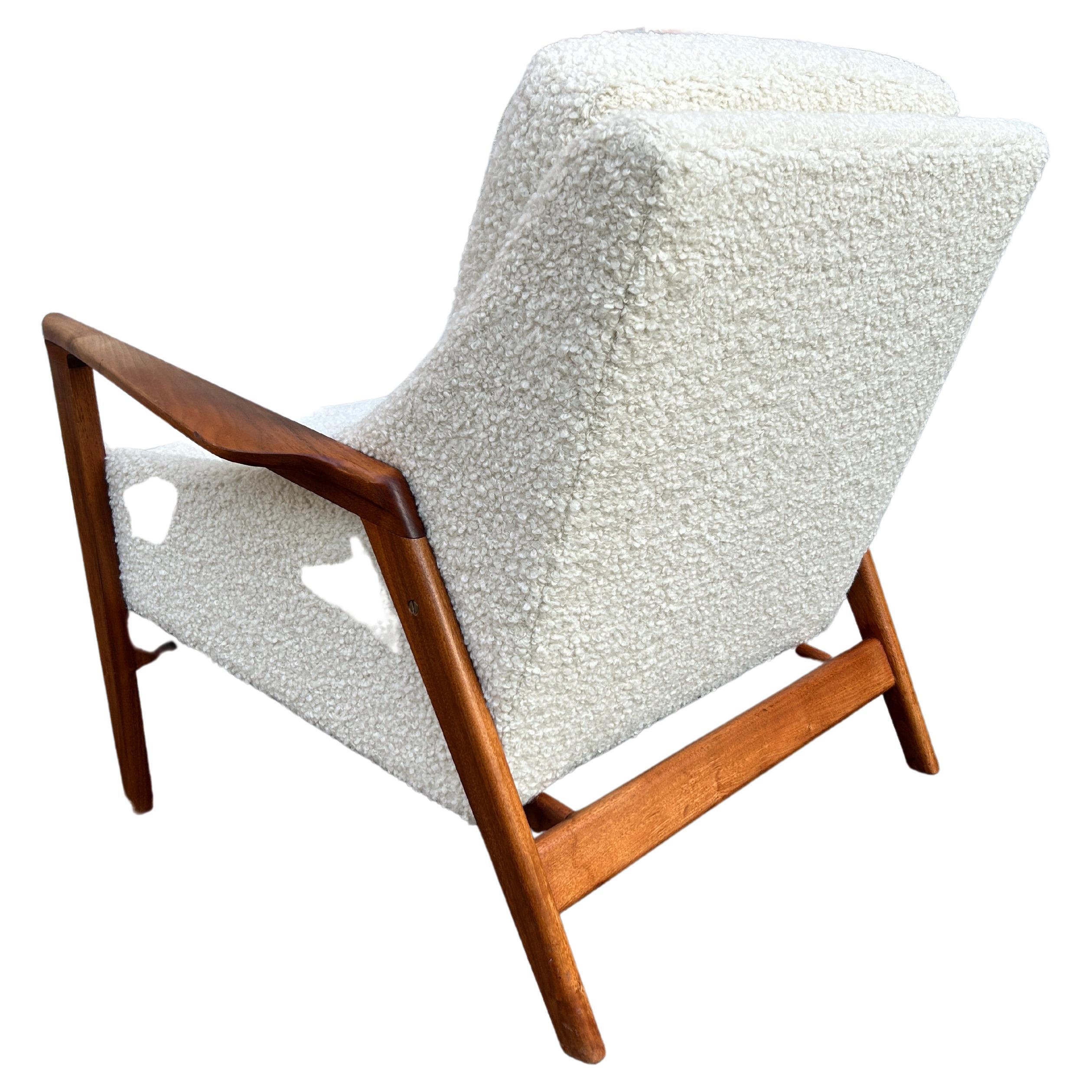 Bouclé Stunning Mid Century Danish modern lounge chair in Boucle with wood frame For Sale