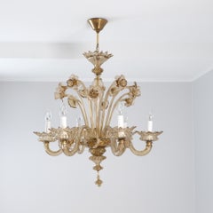 Stunning Mid-Century Fume Floral Six Arm Murano Glass Chandelier