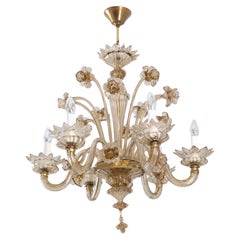 Stunning Mid-Century Fume Floral Six Arm Murano Style Glass Chandelier