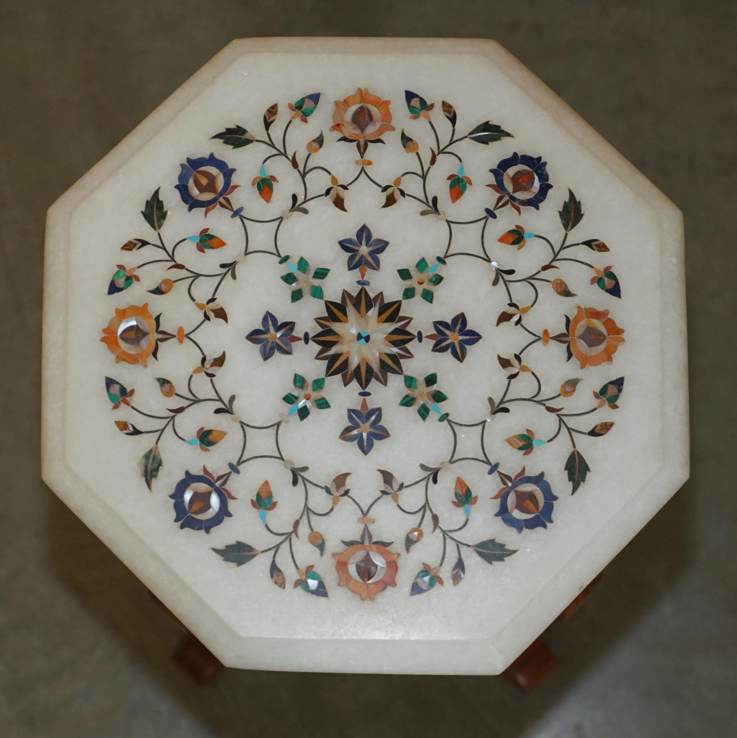 Mid-Century Modern STUNNING MiD CENTURY INDIAN MARBLE PIETRA DURA INLAY SIDE TABLE WITH RECEIPT