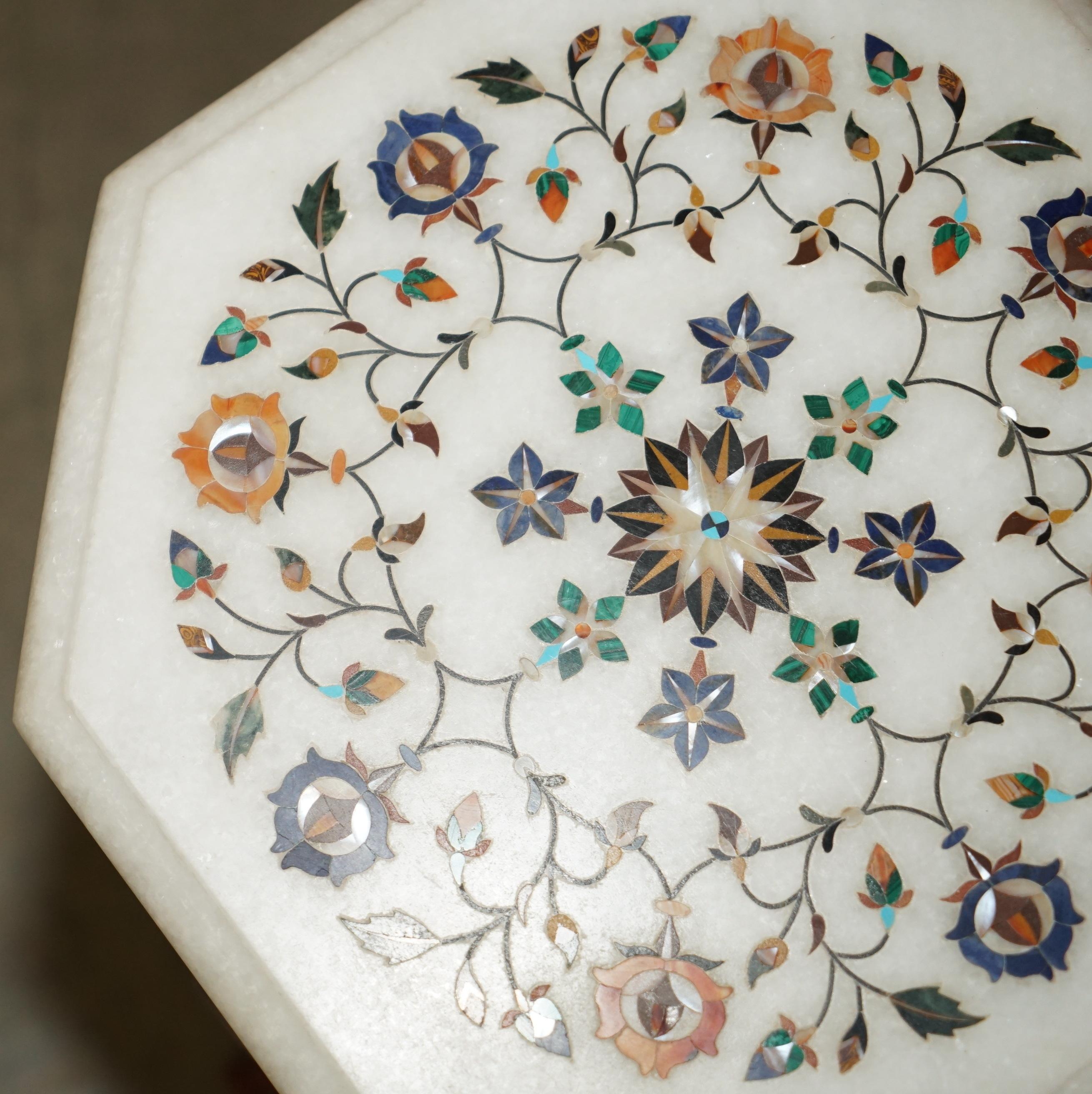 Hand-Crafted STUNNING MiD CENTURY INDIAN MARBLE PIETRA DURA INLAY SIDE TABLE WITH RECEIPT
