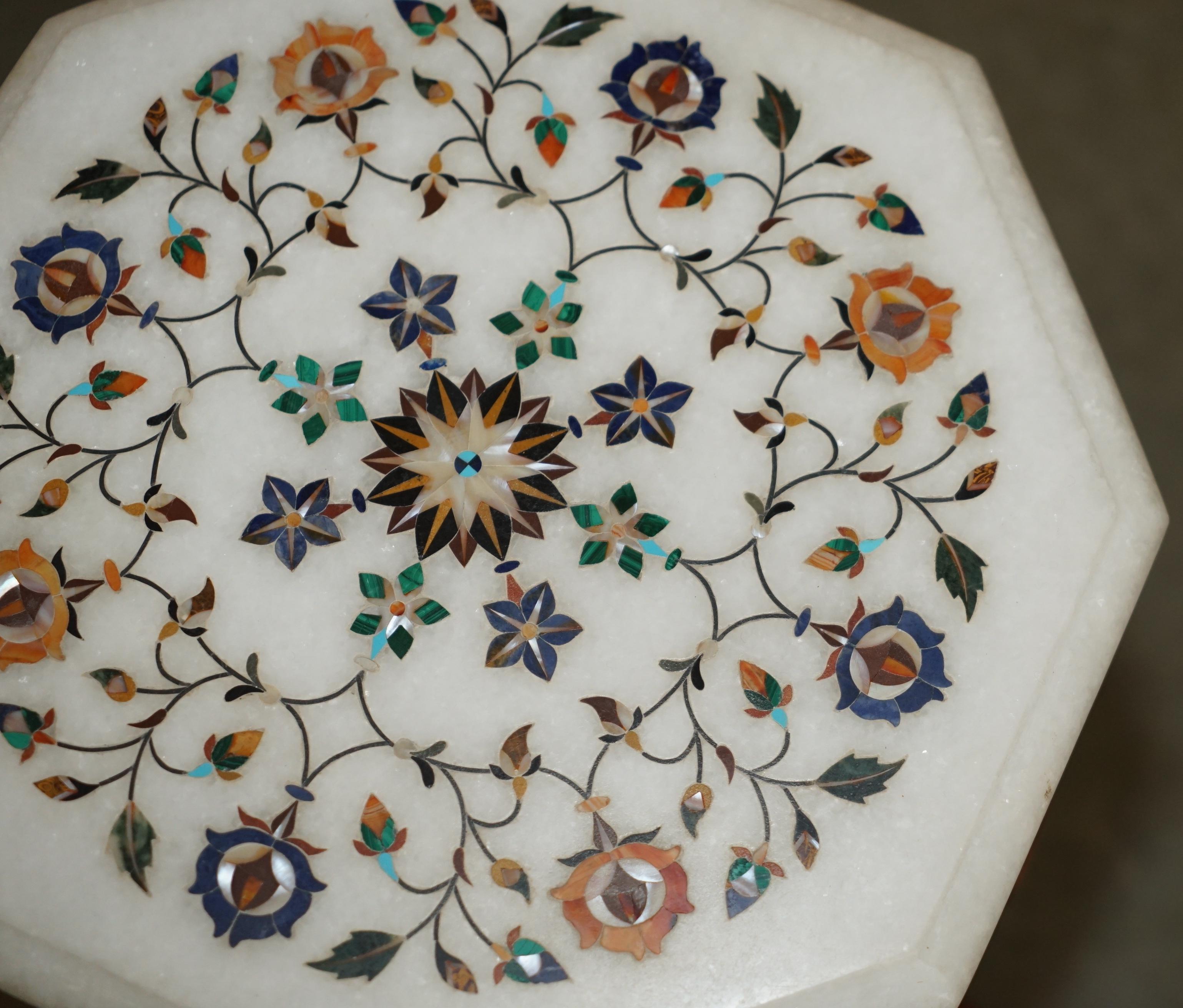 20th Century STUNNING MiD CENTURY INDIAN MARBLE PIETRA DURA INLAY SIDE TABLE WITH RECEIPT
