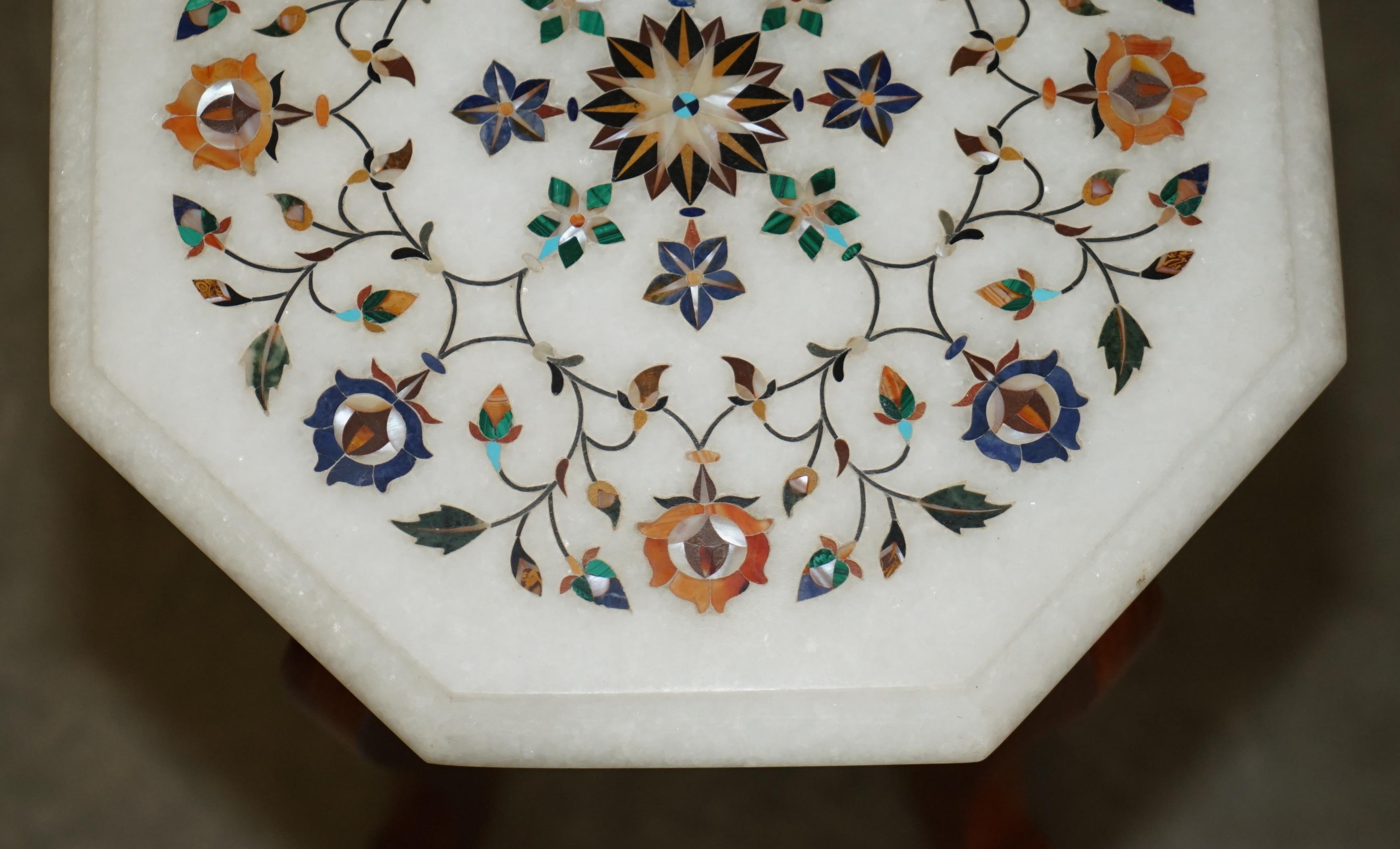 STUNNING MiD CENTURY INDIAN MARBLE PIETRA DURA INLAY SIDE TABLE WITH RECEIPT For Sale 1