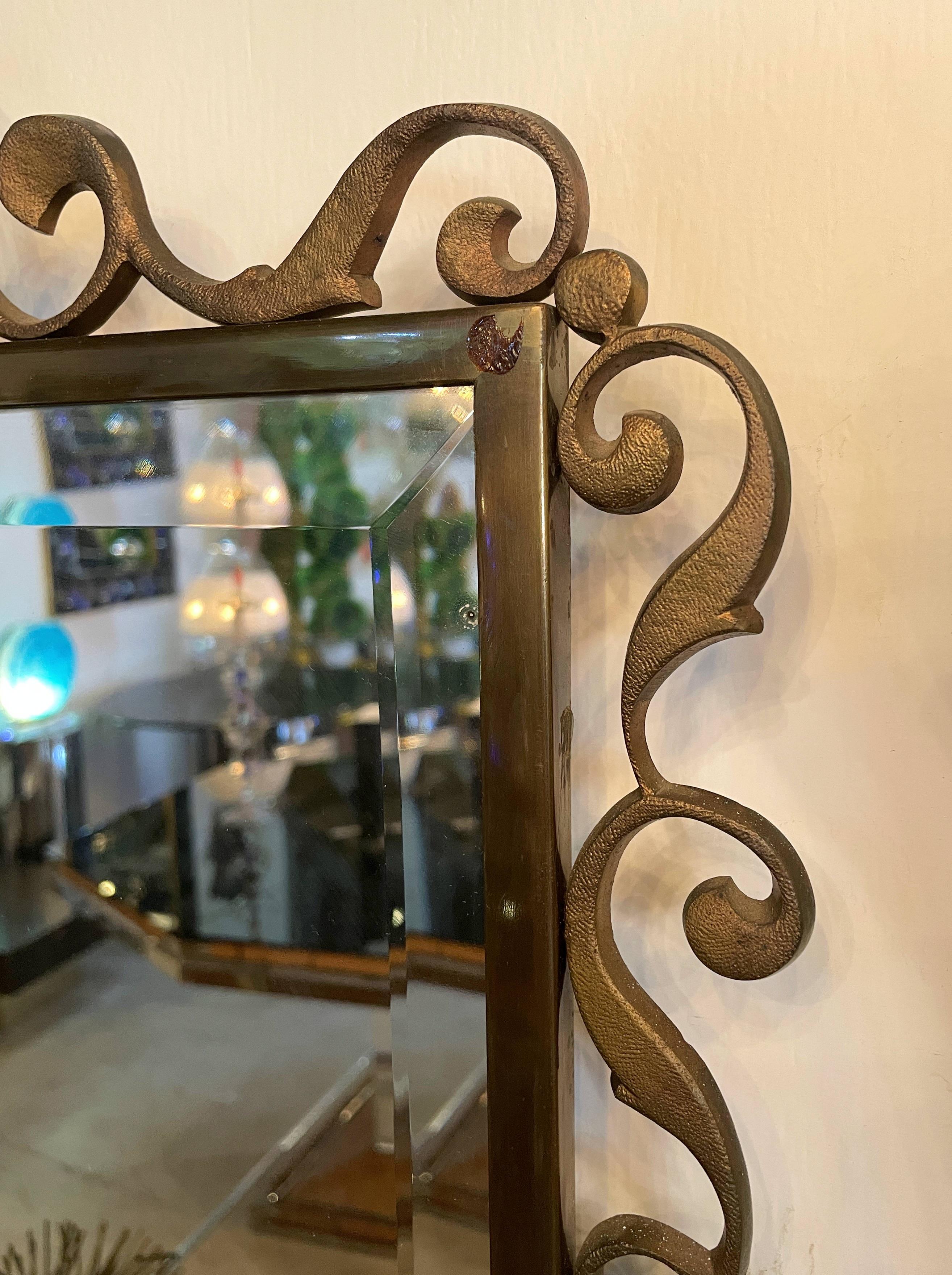 Stunning Mid-Century Italian Bronze 1940s Wall Mirror For Sale 9
