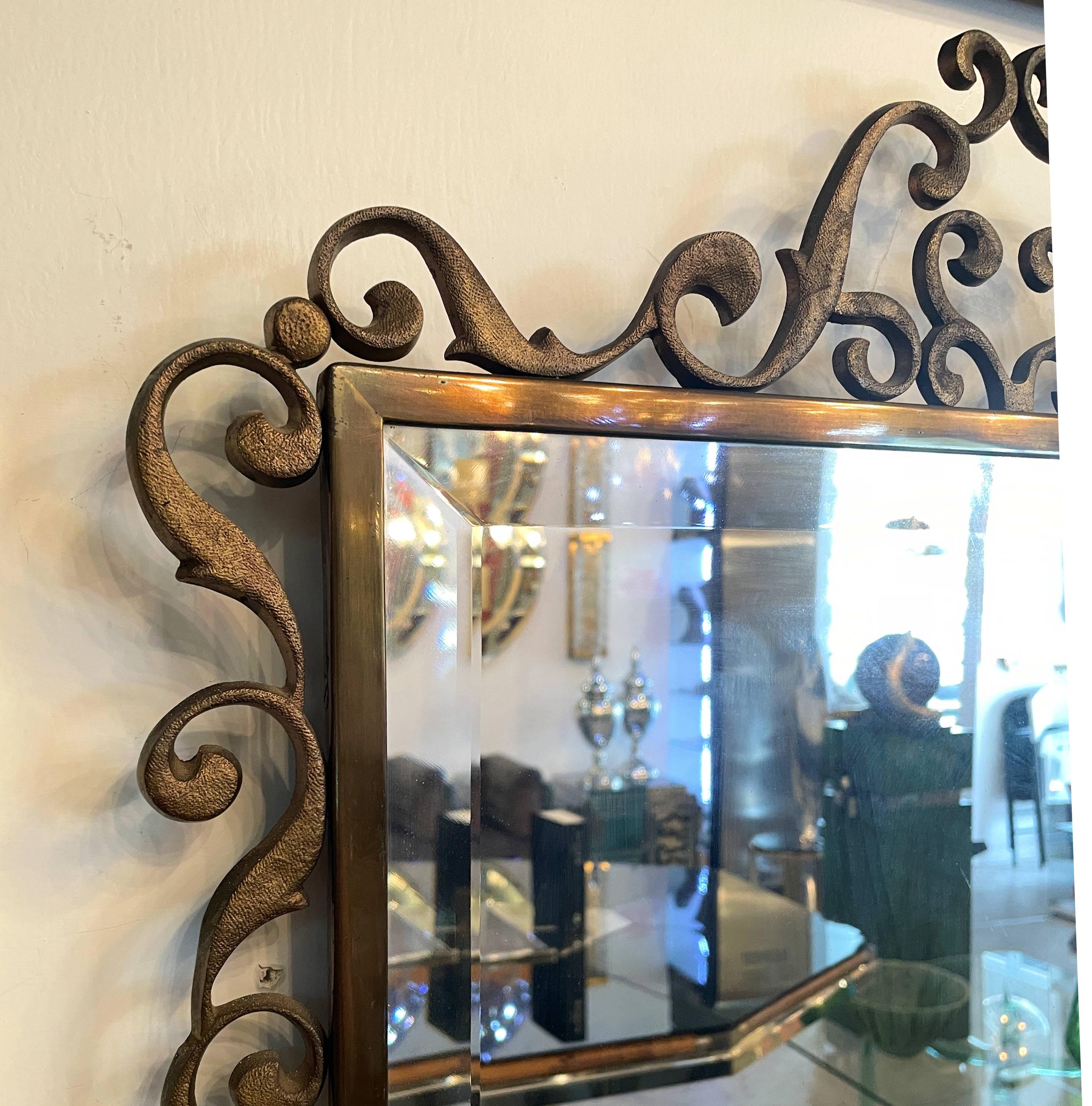 Stunning Mid-Century Italian Bronze 1940s Wall Mirror For Sale 1