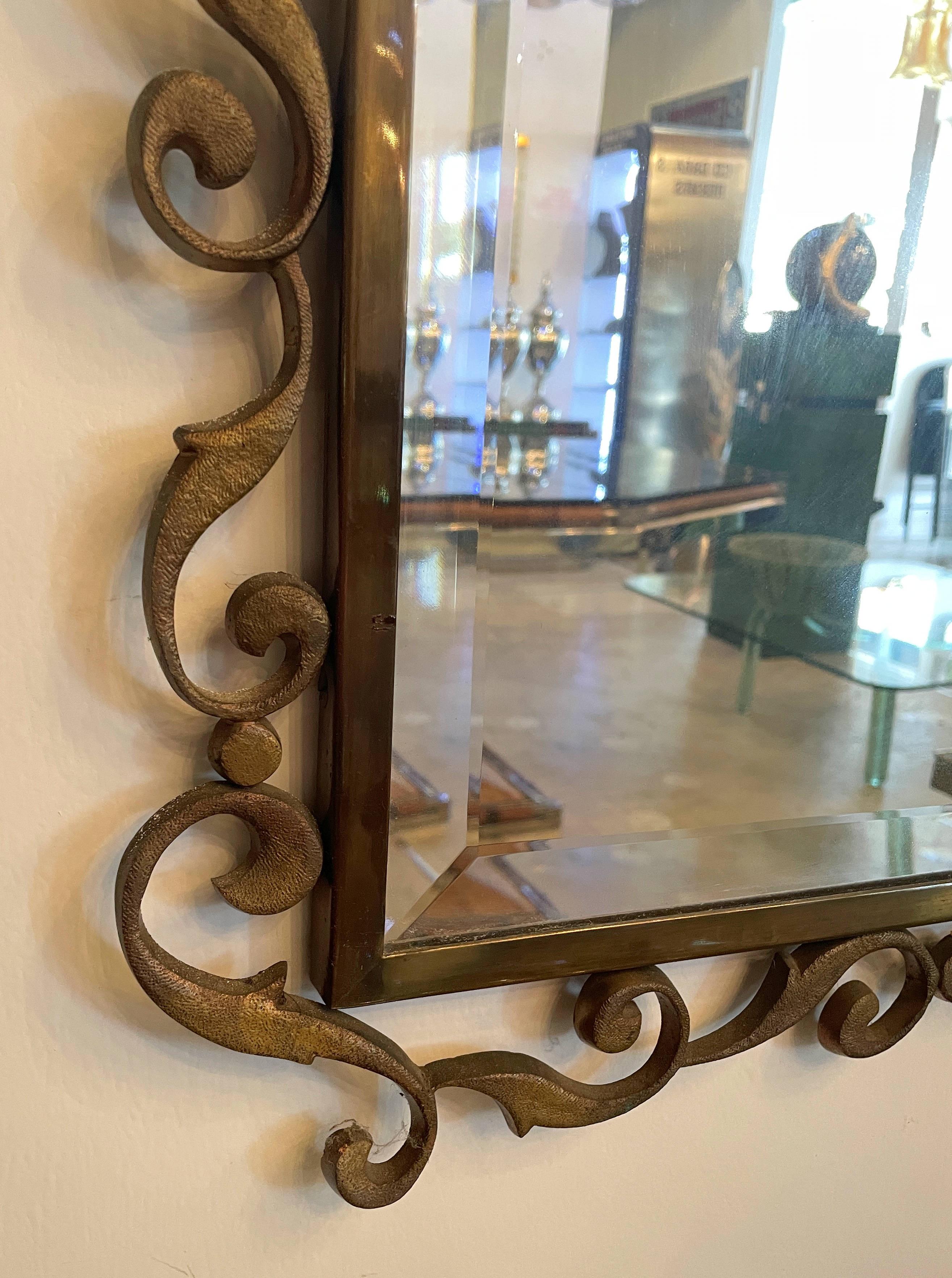 Stunning Mid-Century Italian Bronze 1940s Wall Mirror For Sale 4