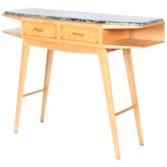 Stunning Mid Century Italian Console Table With Green Marble Inset Top