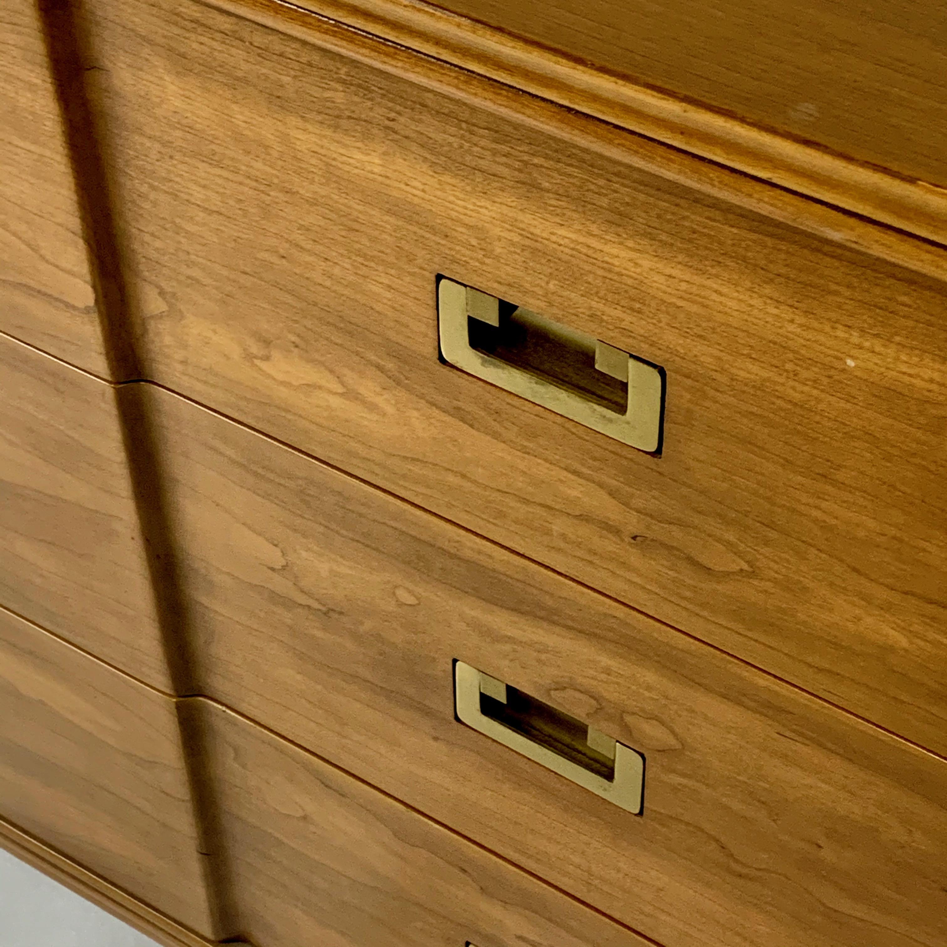 American Stunning Midcentury John Widdicomb 9 Drawer Dresser Solid Wood w Brass Hardware
