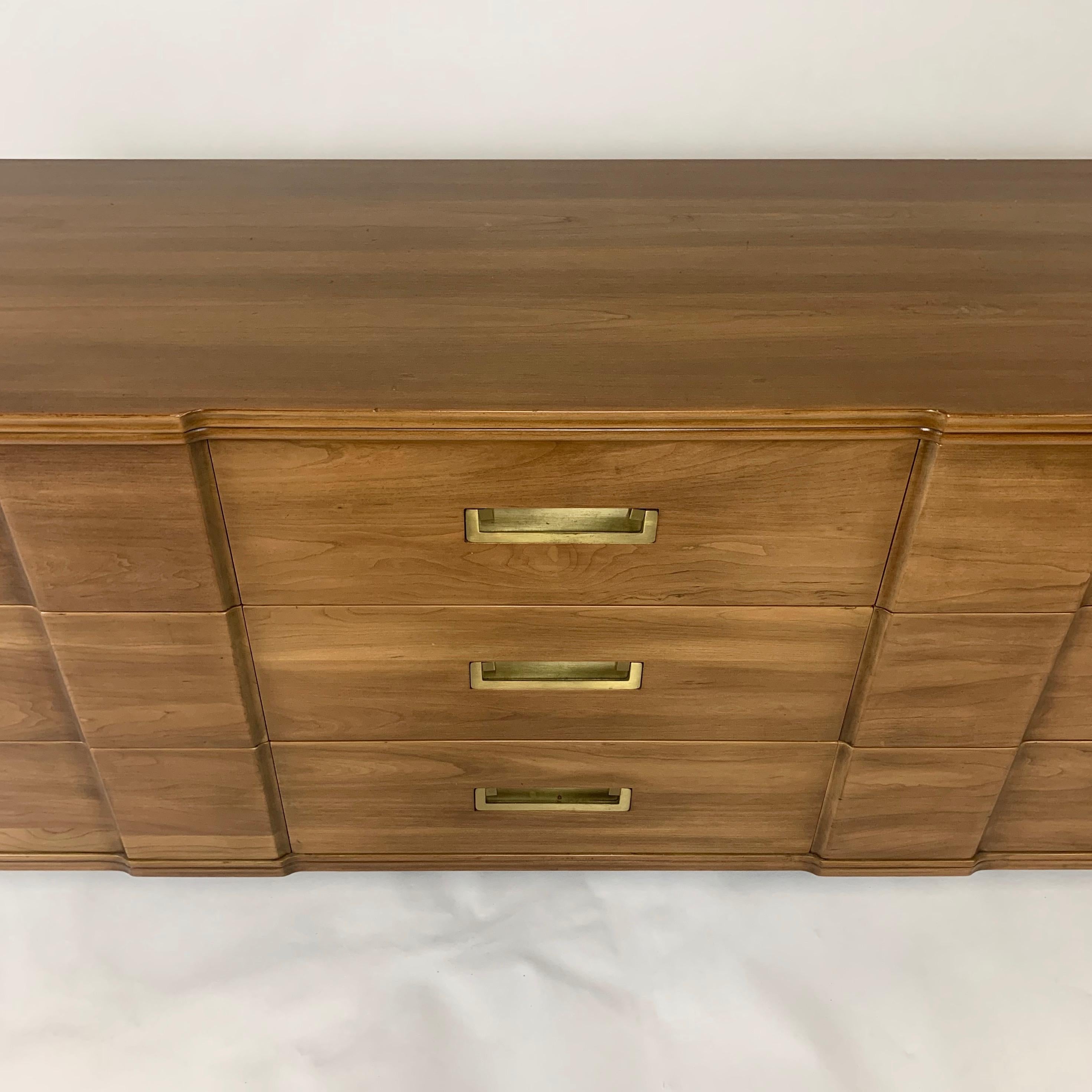 Stunning Midcentury John Widdicomb 9 Drawer Dresser Solid Wood w Brass Hardware 1