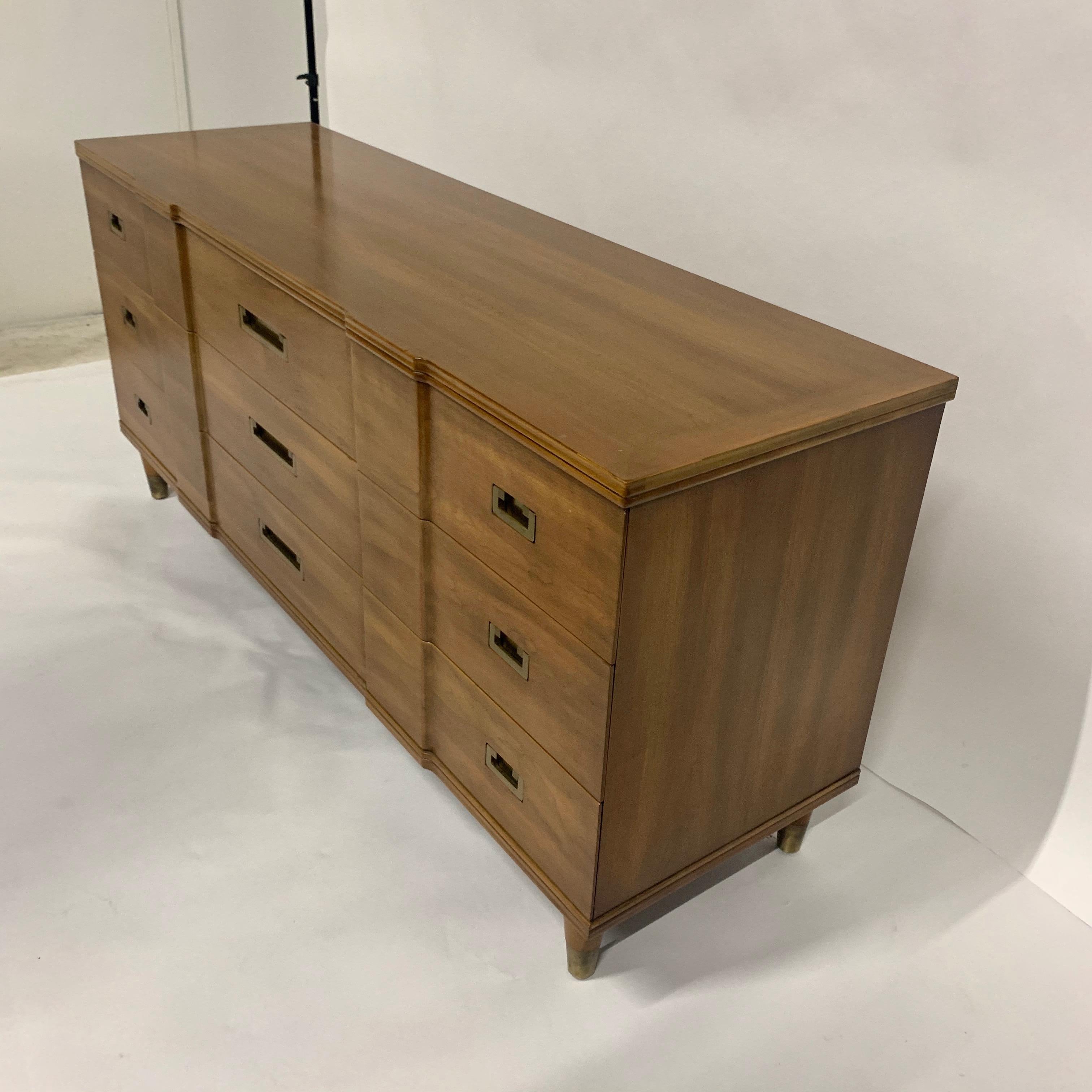Stunning Midcentury John Widdicomb 9 Drawer Dresser Solid Wood w Brass Hardware 2