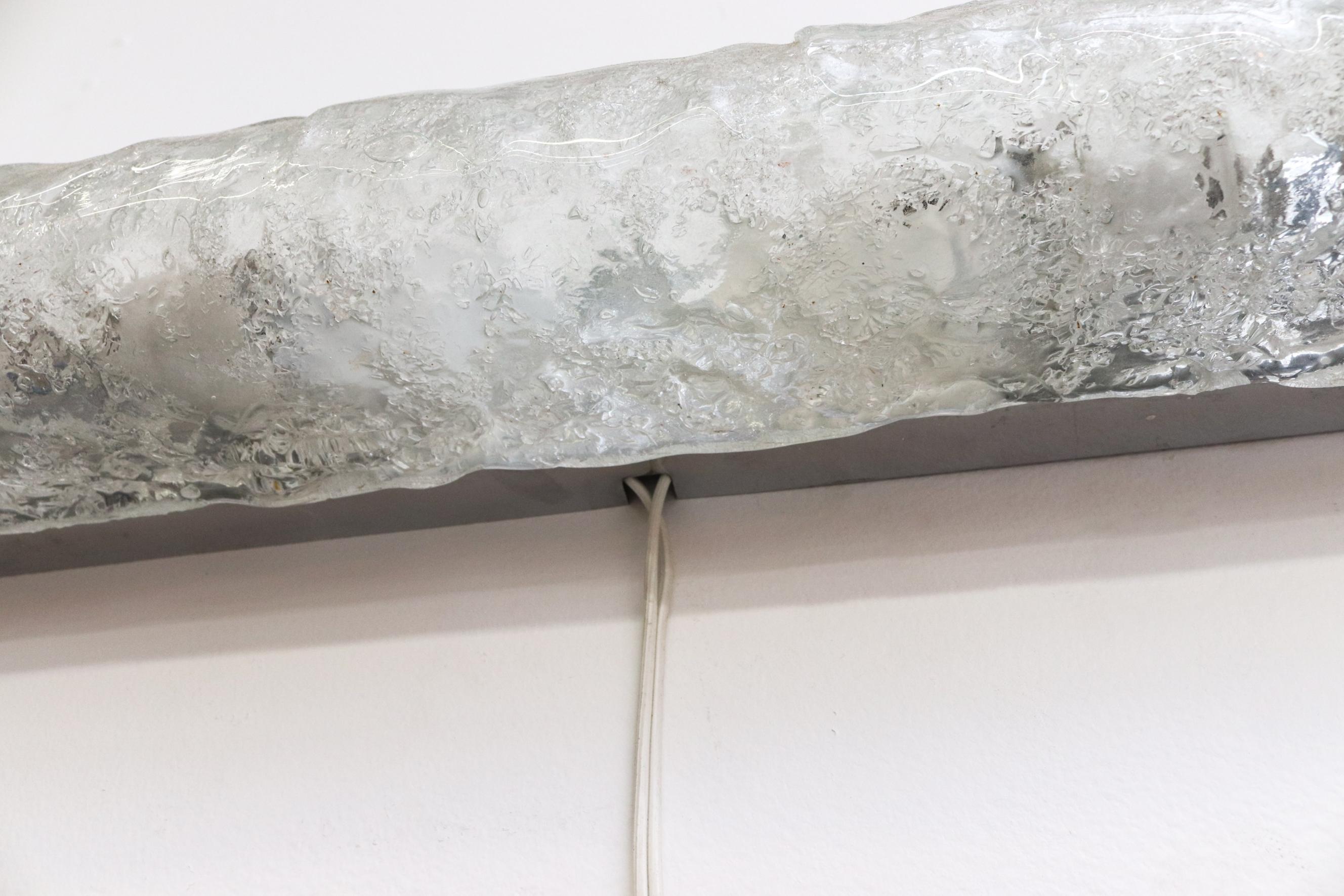 Stunning Mid-Century Hillebrand Leuchten Long Linear Slumped Glass Sconce For Sale 7
