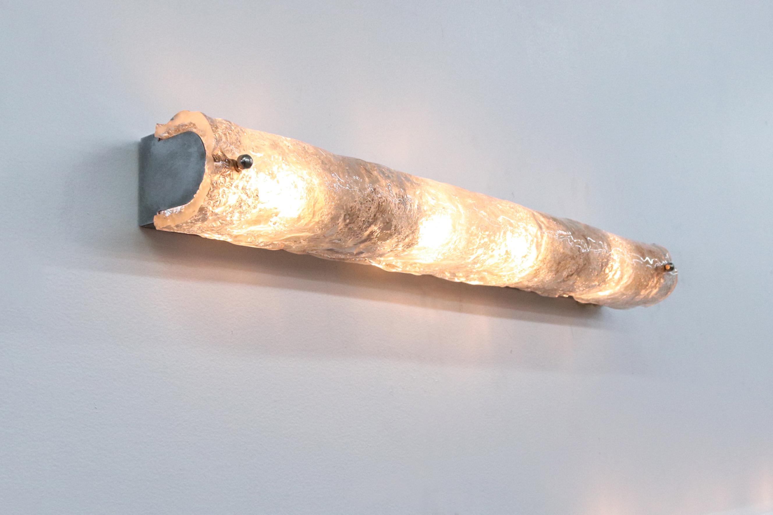 German Stunning Mid-Century Long Linear Slumped Glass Sconce For Sale