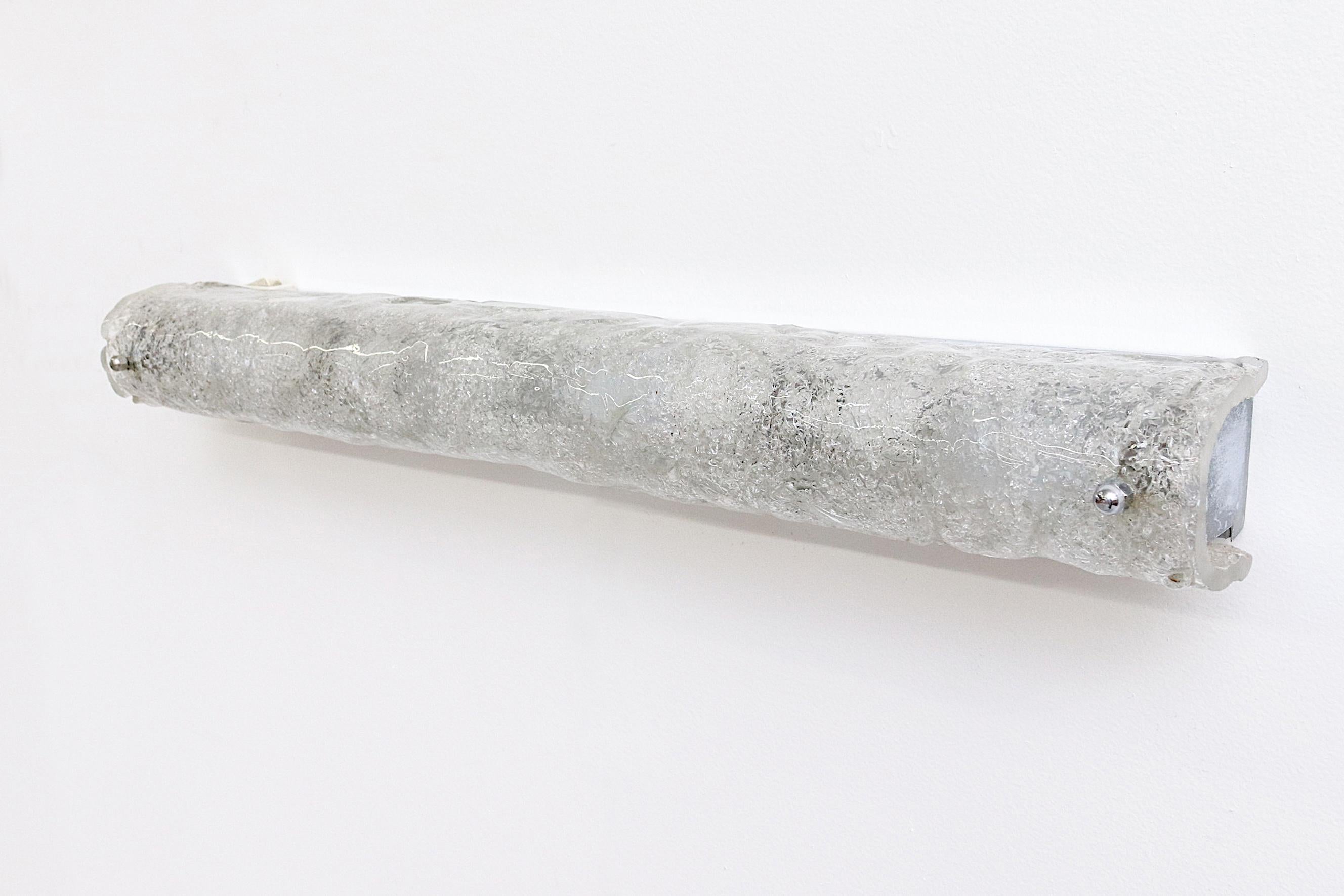 Stunning Mid-Century Hillebrand Leuchten Long Linear Slumped Glass Sconce For Sale 1