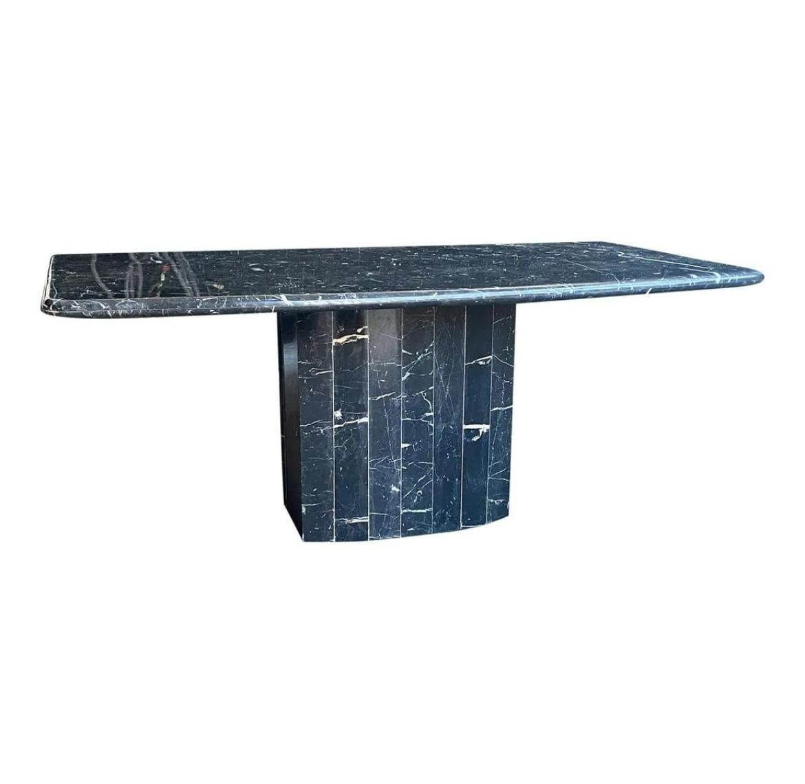 Italian Stunning Mid-Century Modern black white Marquina Marble Dining Table with Base For Sale