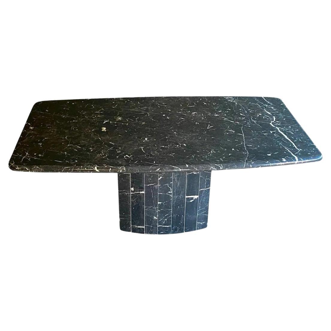 Stunning Mid-Century Modern black white Marquina Marble Dining Table with Base For Sale