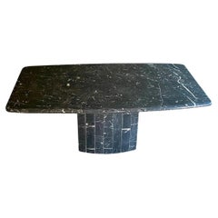 Stunning Mid-Century Modern black white Marquina Marble Dining Table with Base