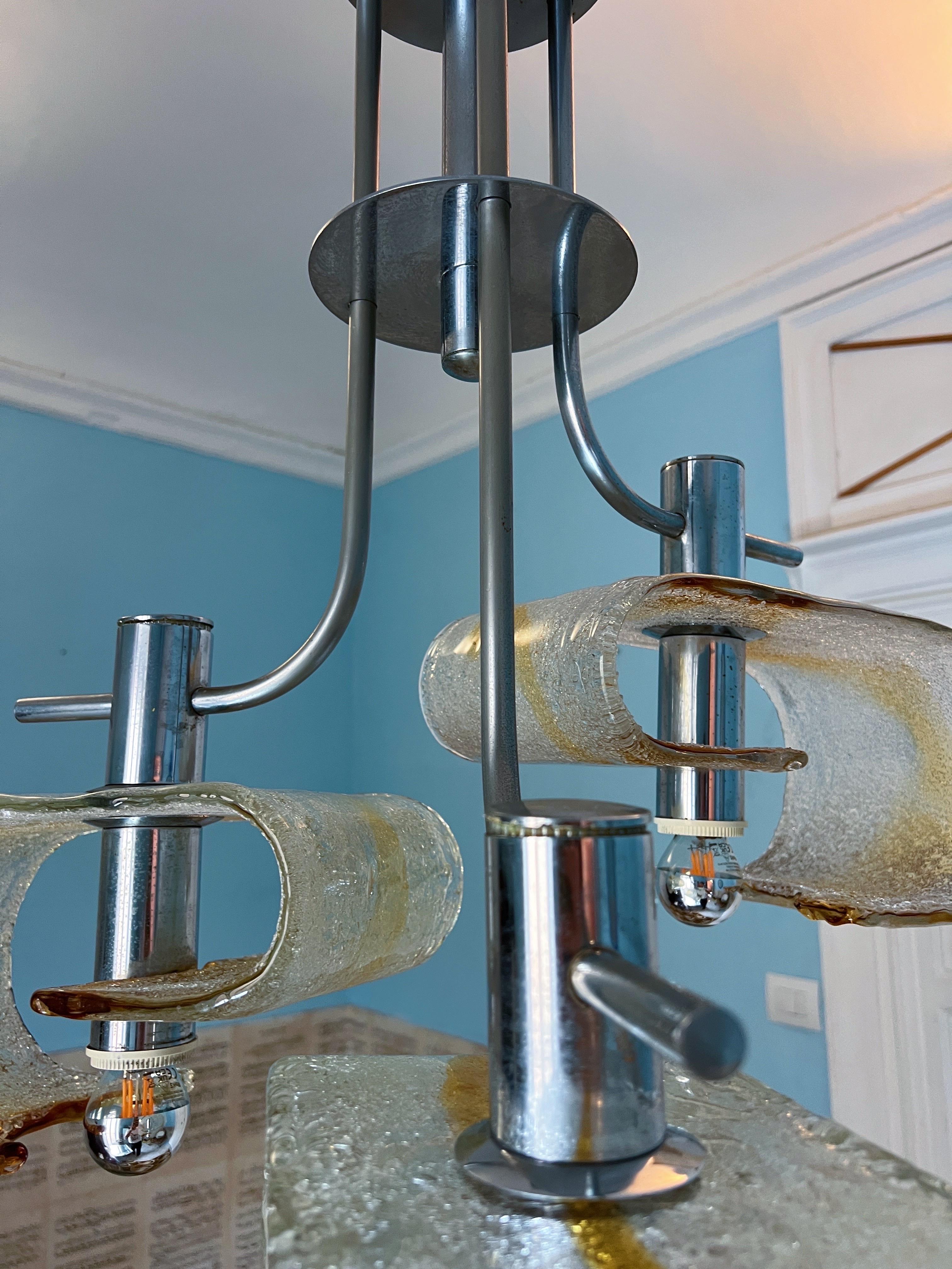 Stupendo lampadario moderno di metà secolo di Carlo Nason per Mazzega, 1970 in vendita 7