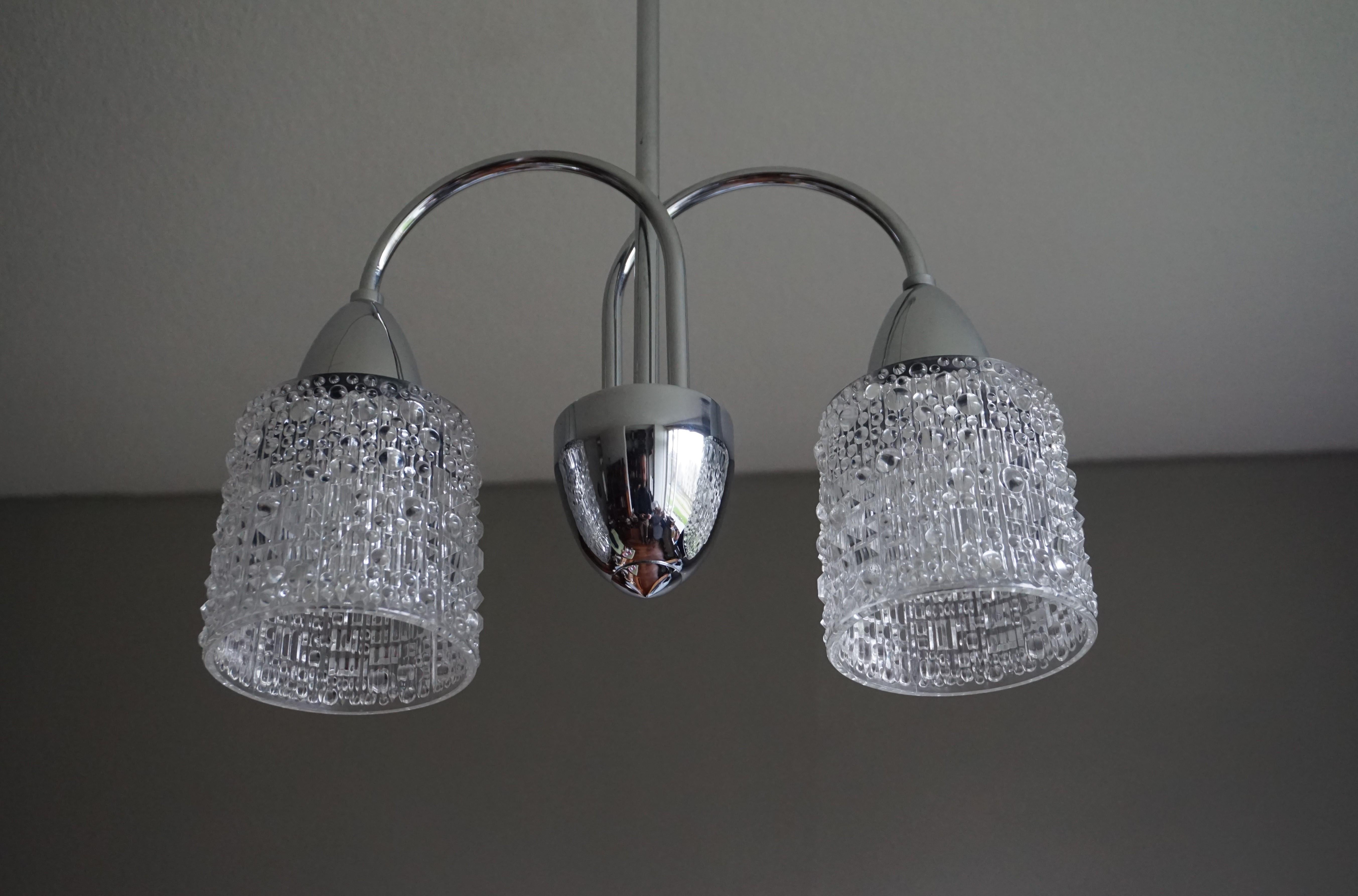 Stunning Mid-Century Modern Chrome and Bohemian Glass Pendant Chandelier, 1960s For Sale 4