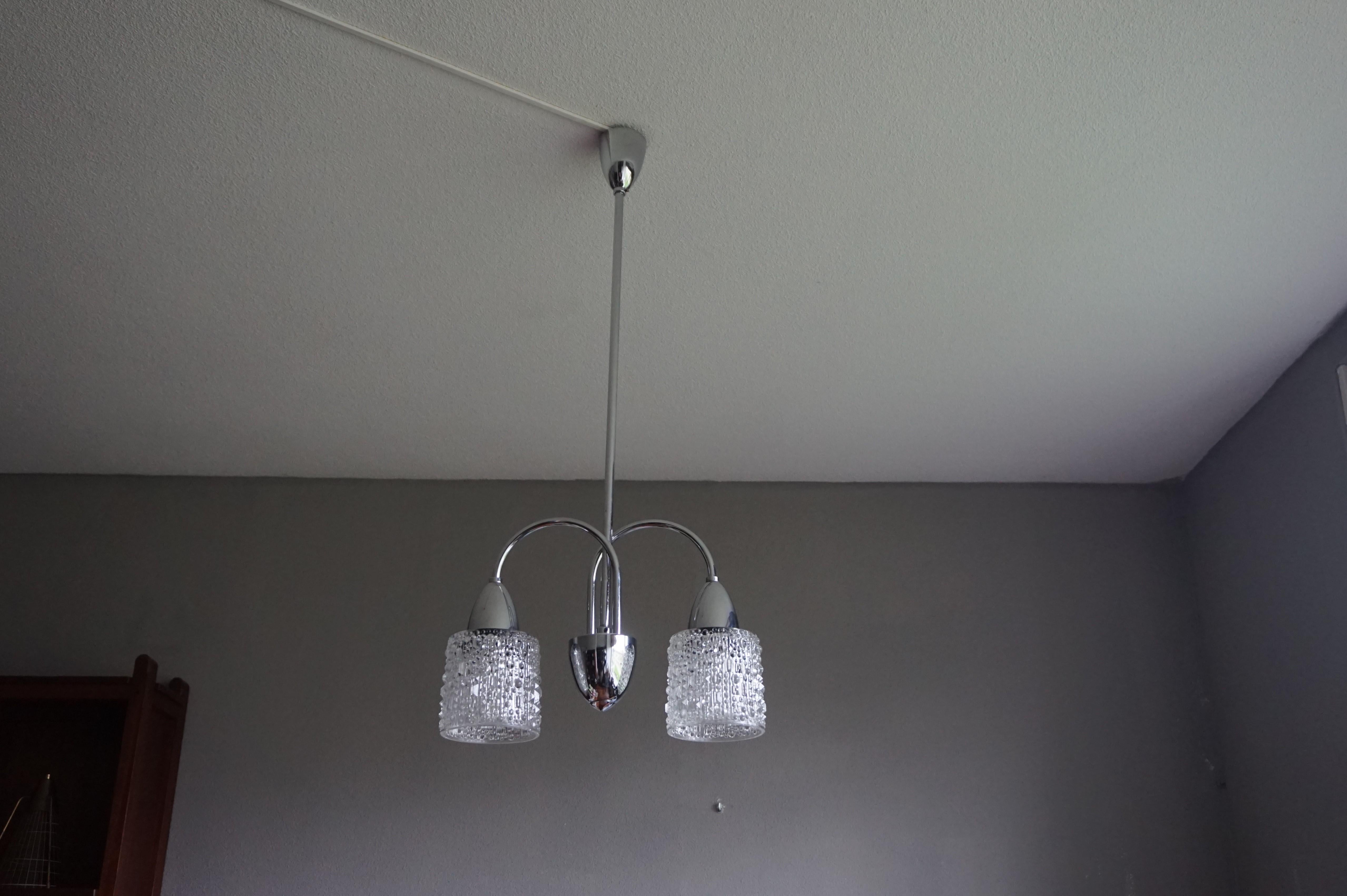Stunning Mid-Century Modern Chrome and Bohemian Glass Pendant Chandelier, 1960s For Sale 5