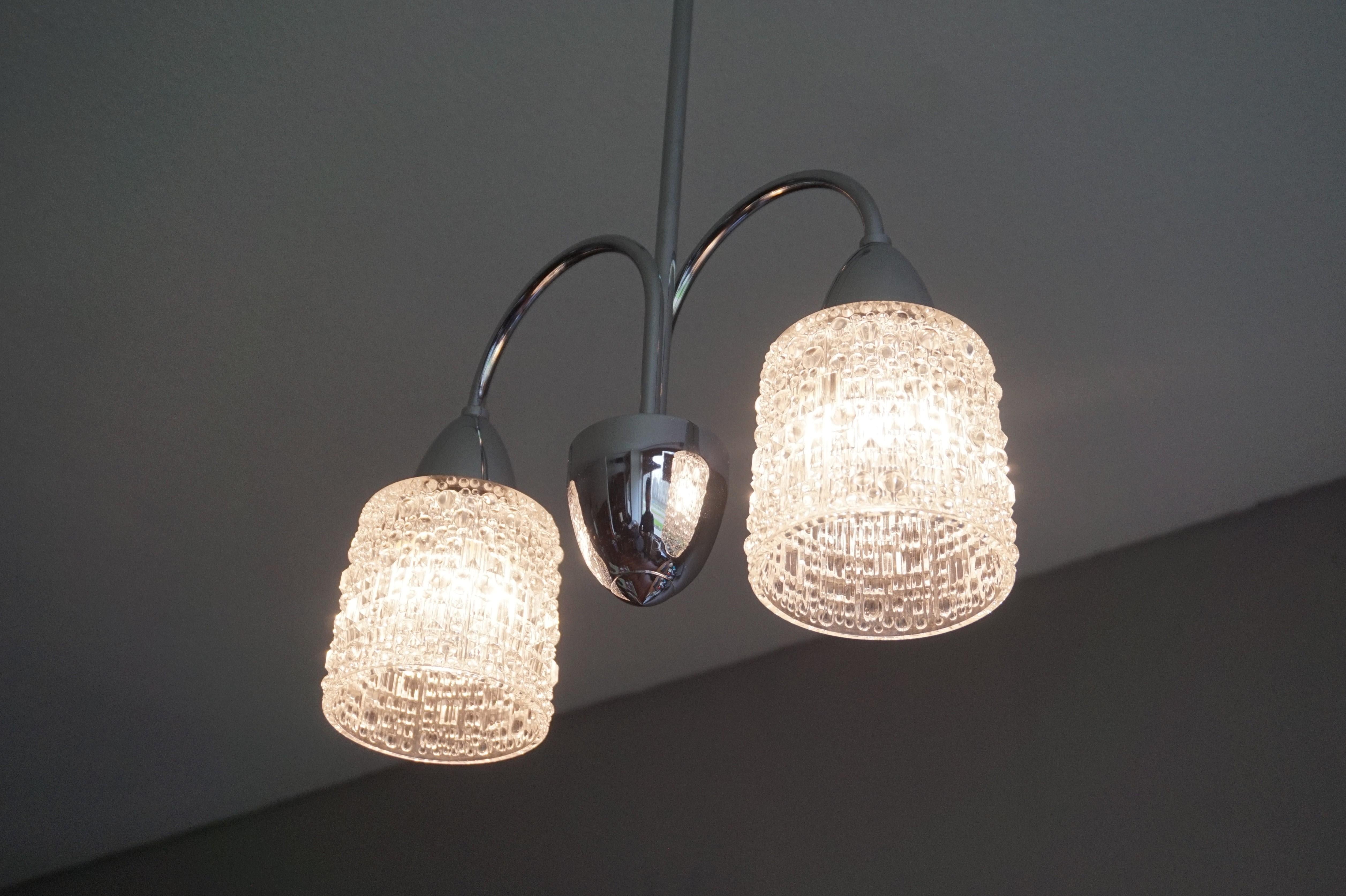 Stunning Mid-Century Modern Chrome and Bohemian Glass Pendant Chandelier, 1960s For Sale 6
