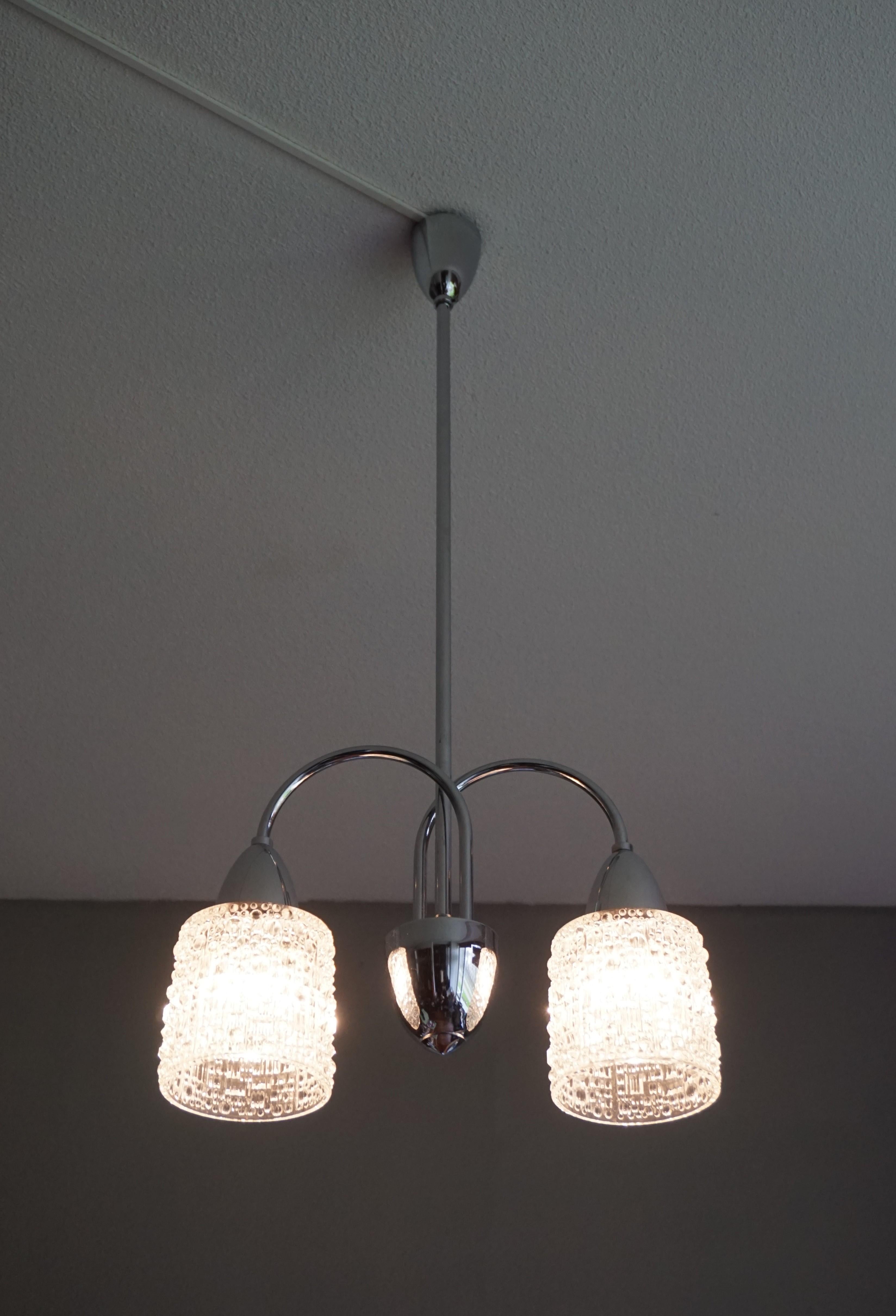 Stunning Mid-Century Modern Chrome and Bohemian Glass Pendant Chandelier, 1960s For Sale 8