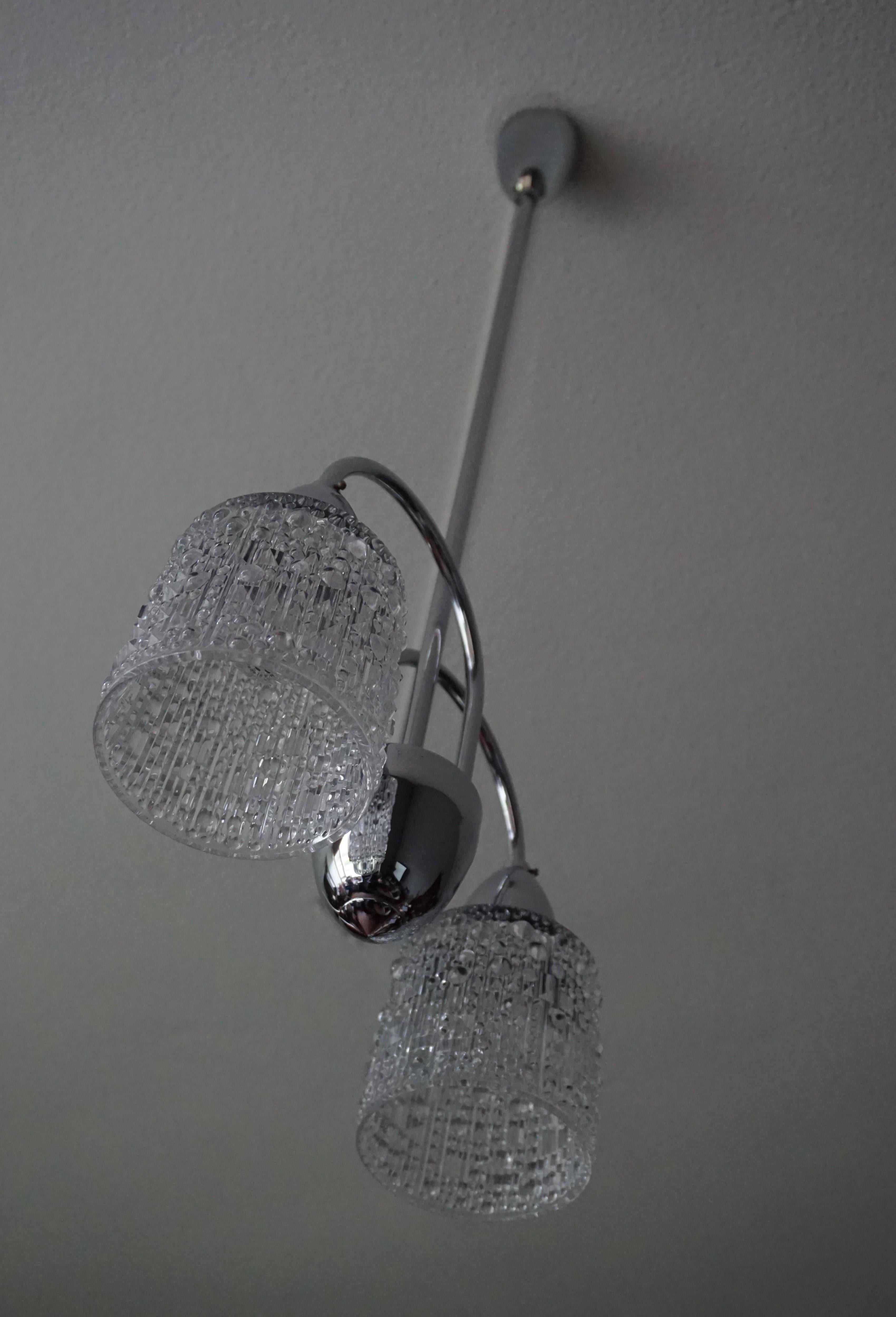 Stunning Mid-Century Modern Chrome and Bohemian Glass Pendant Chandelier, 1960s For Sale 9