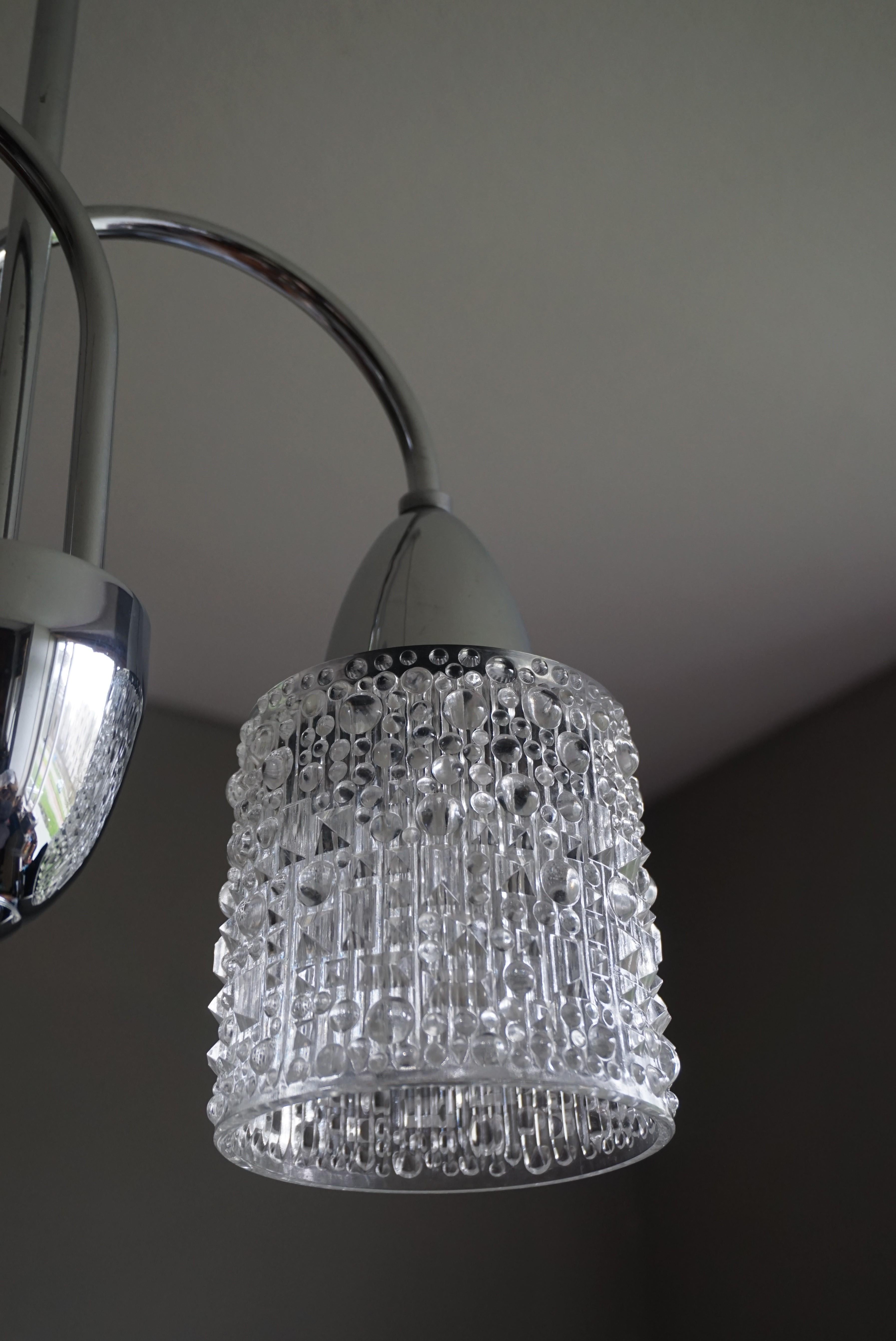 Stunning Mid-Century Modern Chrome and Bohemian Glass Pendant Chandelier, 1960s For Sale 10